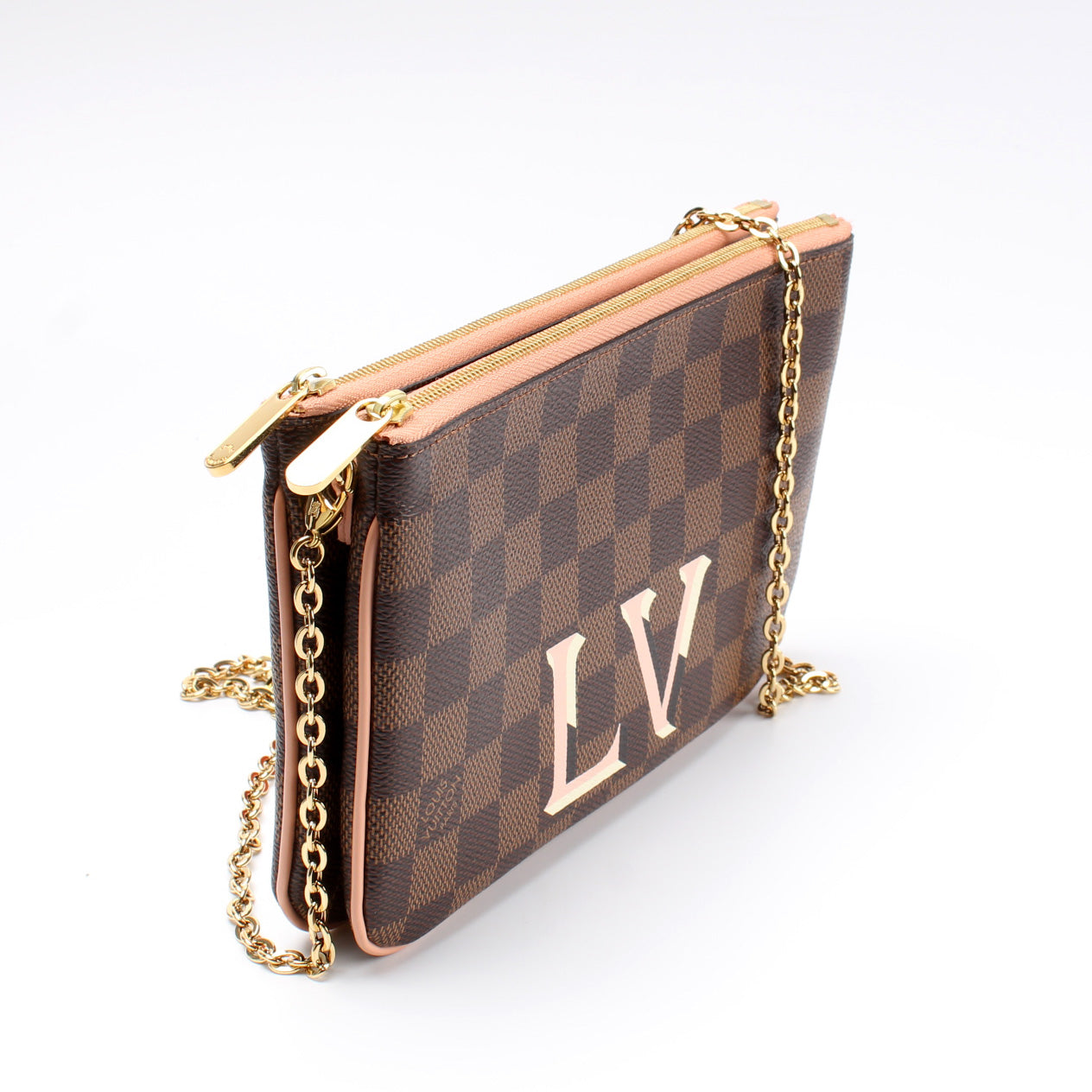 Louis Vuitton Pochette Double Zip Ebene Damier Clutch Bag