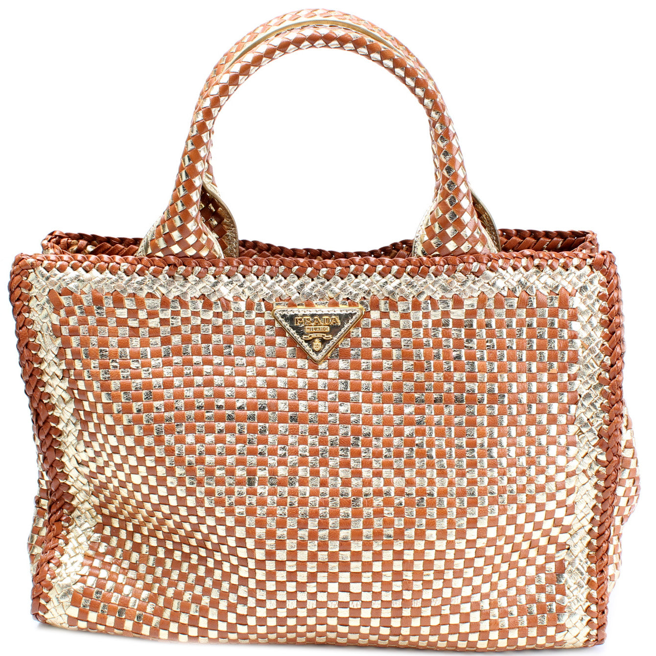 Prada Madras Satchel Bag Woven Travel Bag