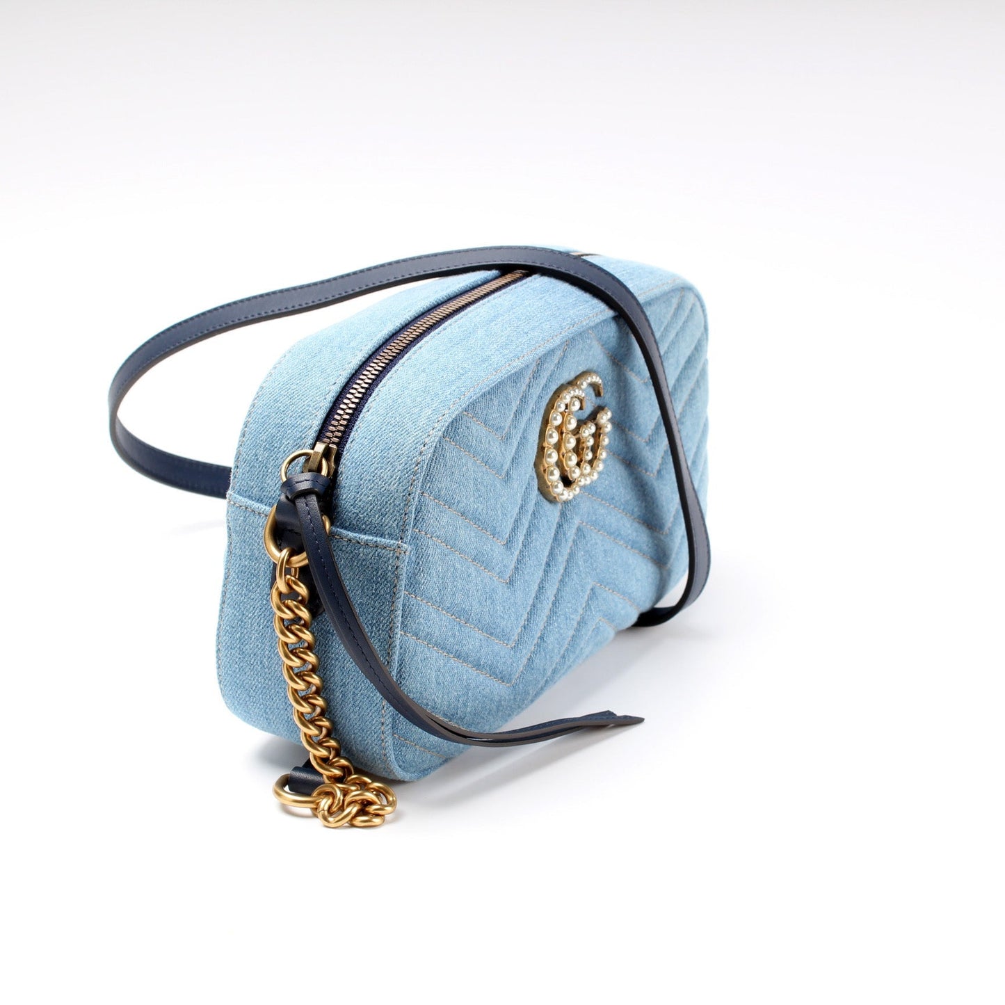 Gucci Marmont Camera Denim Small Crossbody Bag
