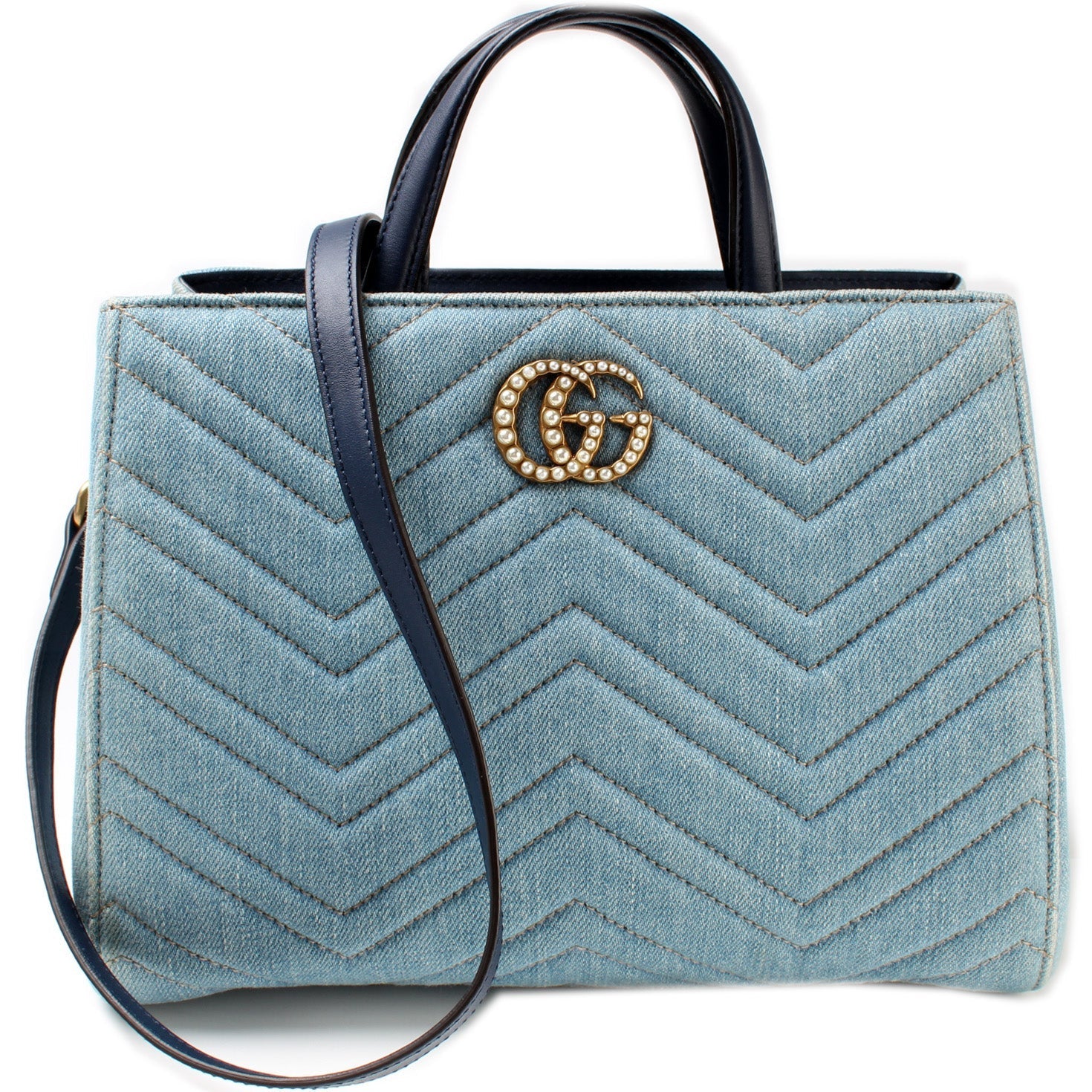 Gucci Marmont Denim Top Handle Travel Bag