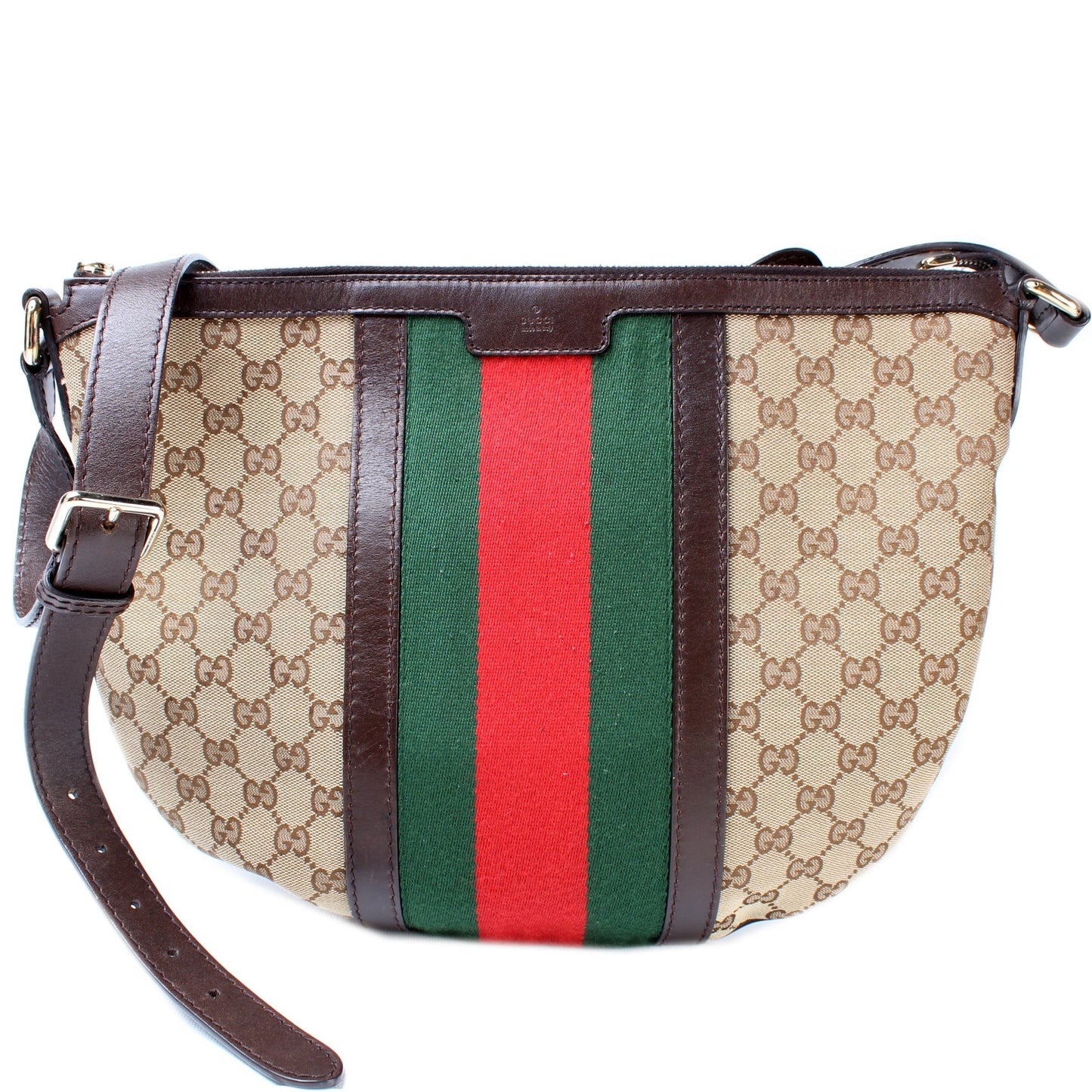 Gucci GG Web Half Moon Canvas Shoulder Bag