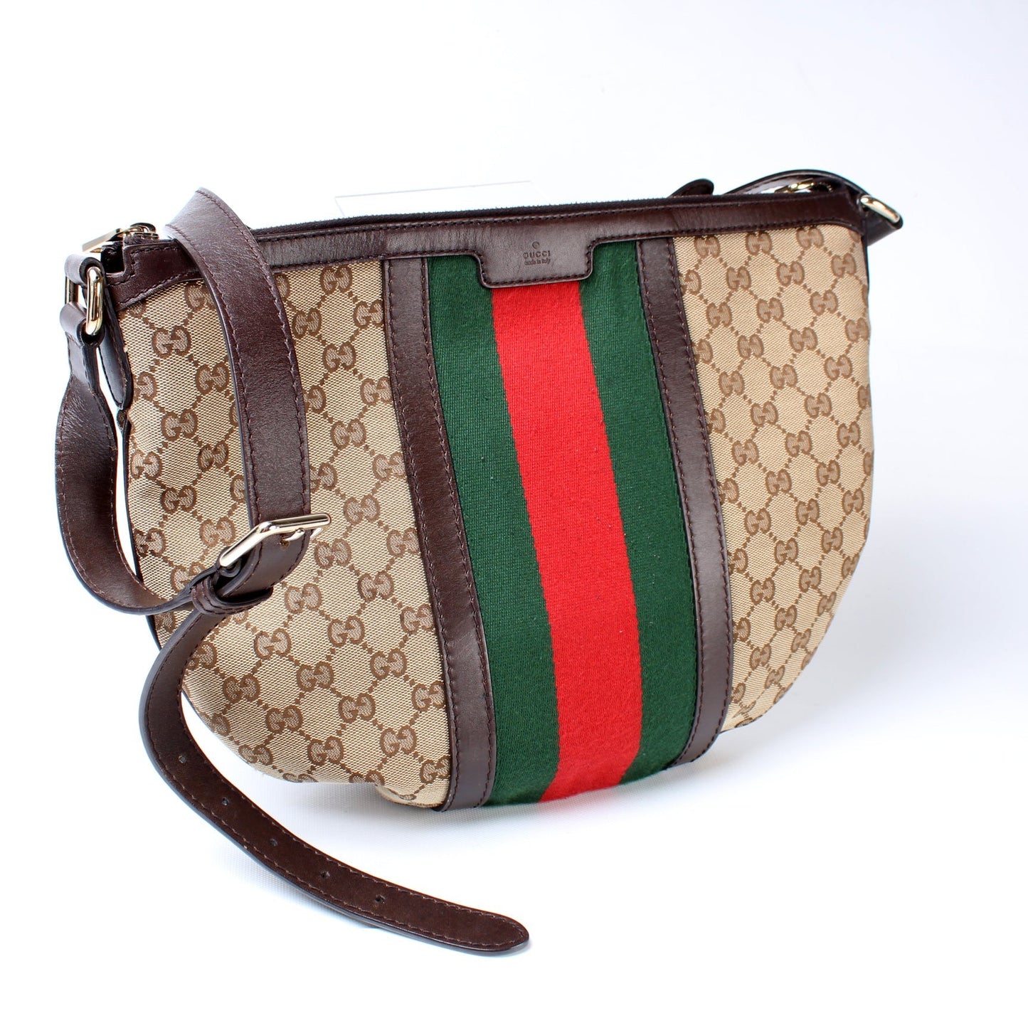 Gucci GG Web Half Moon Canvas Shoulder Bag