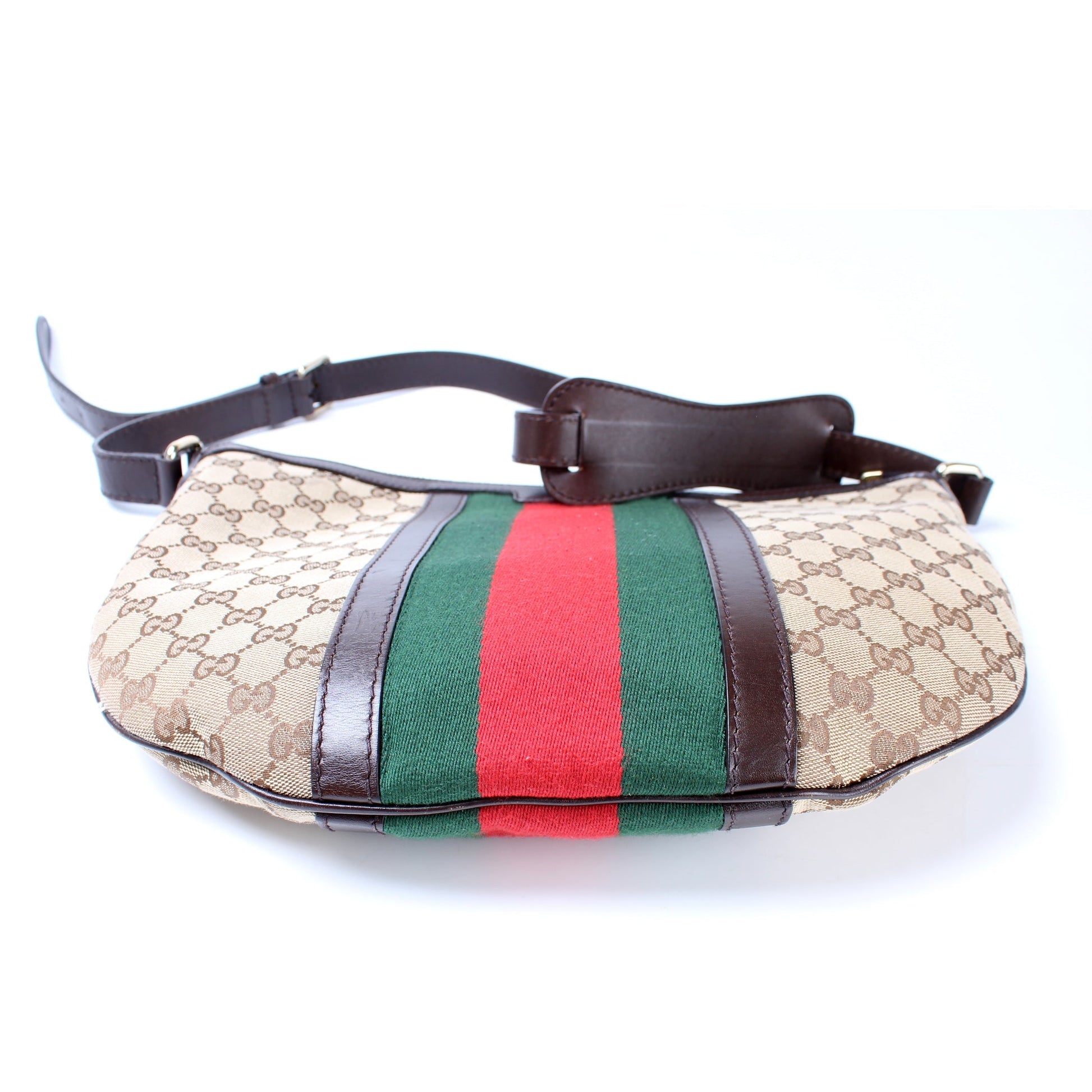 Gucci GG Web Half Moon Canvas Shoulder Bag