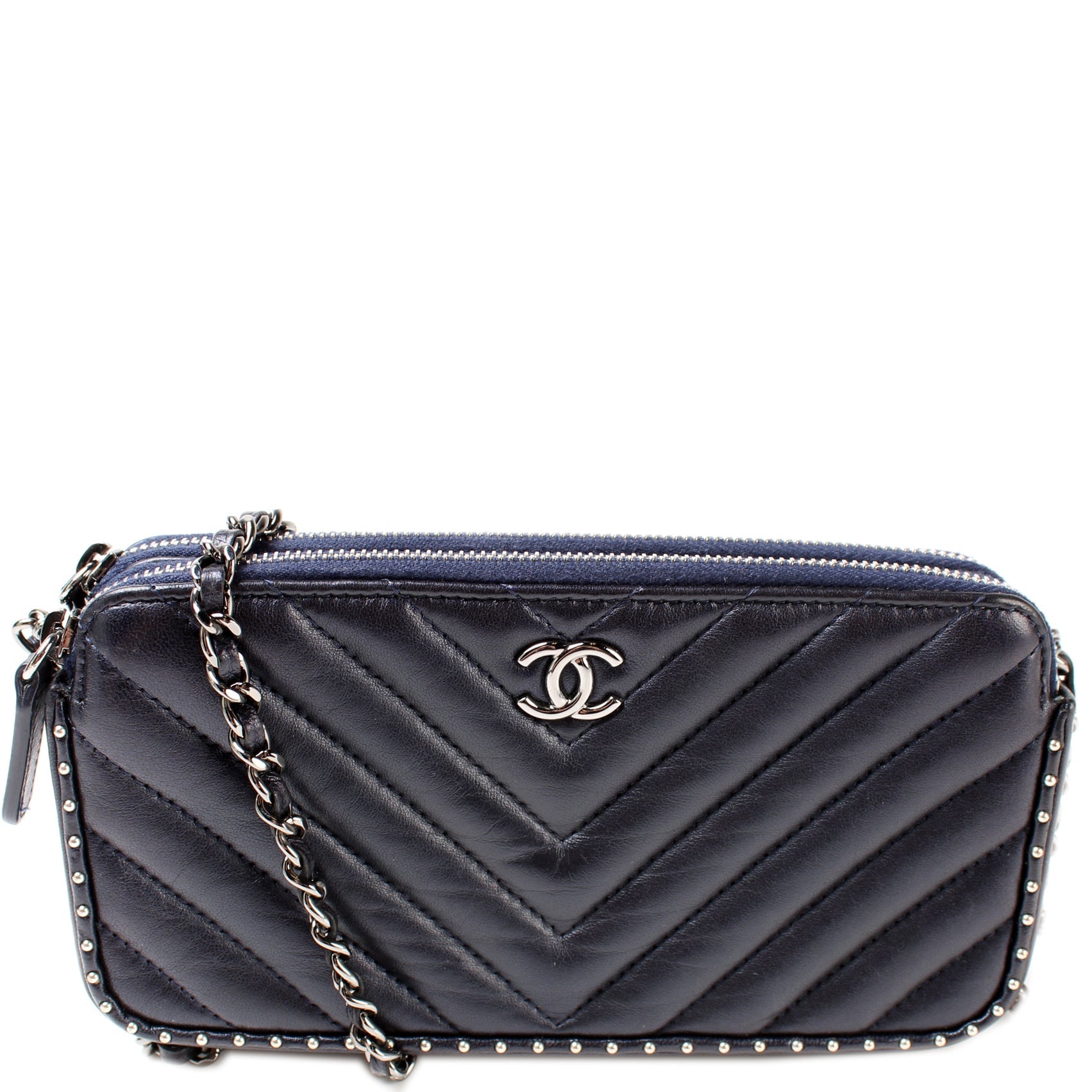 Chanel WOC Double Zip 26M Studded Clutch Bag