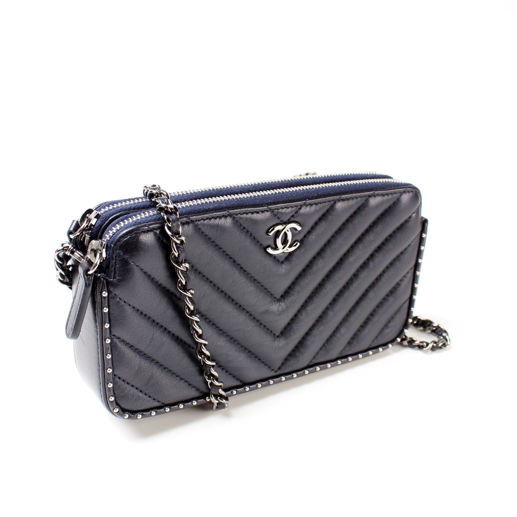 Chanel WOC Double Zip 26M Studded Clutch Bag