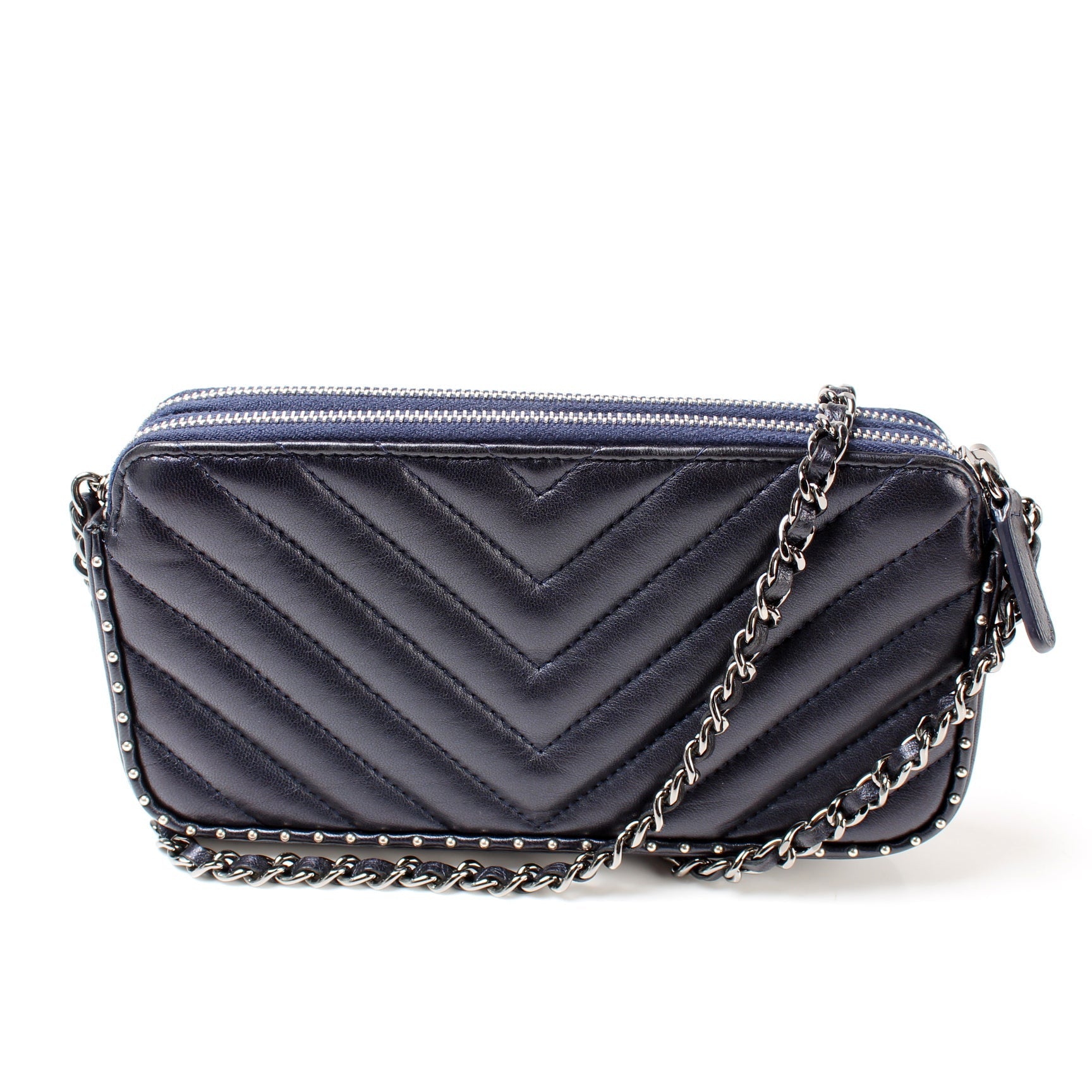 Chanel WOC Double Zip 26M Studded Clutch Bag