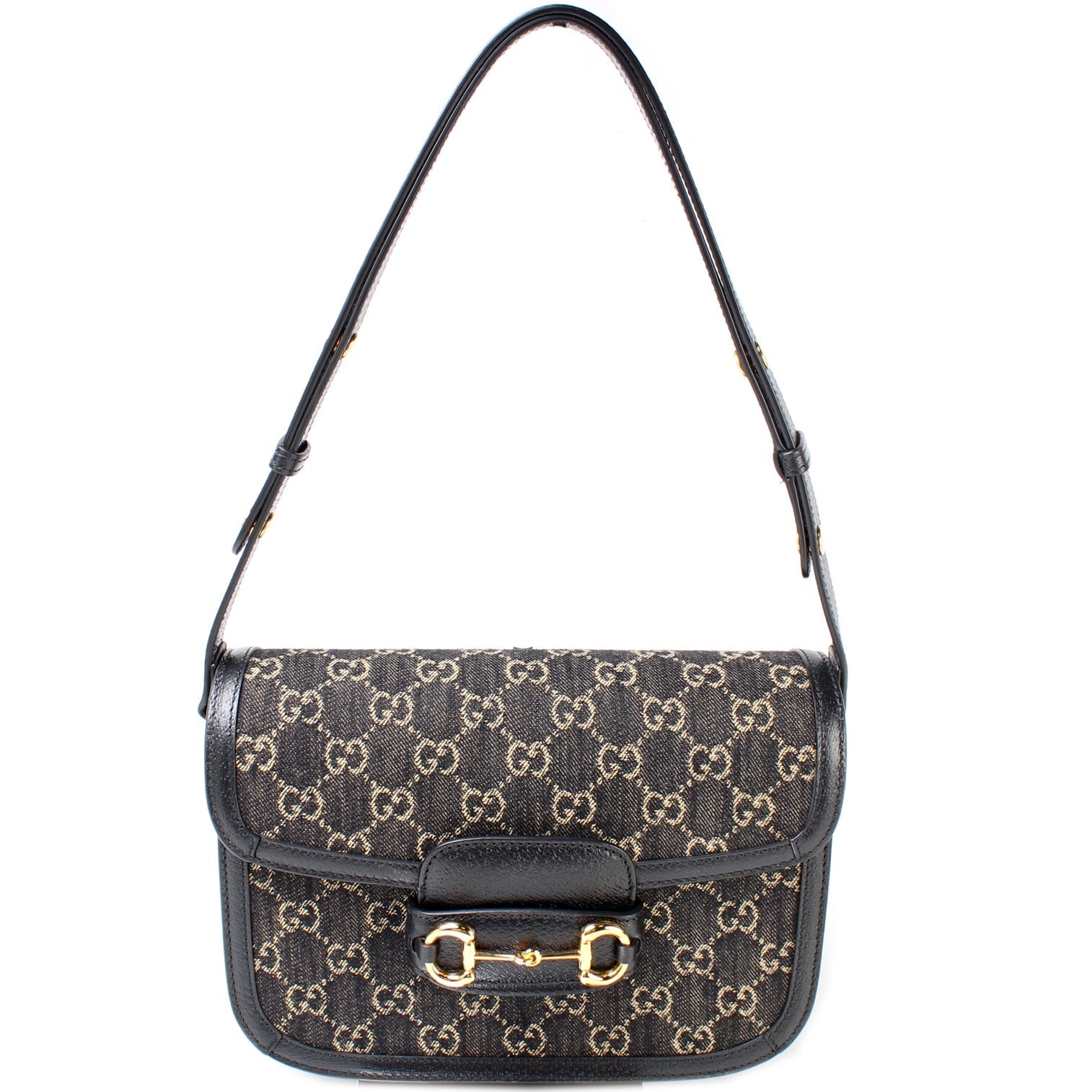 Gucci Horsebit Leather Denim Shoulder Bag