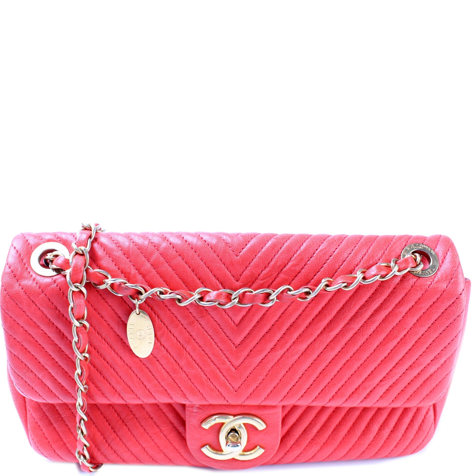 Chanel Medallion Charm Flap Chevron Wrinkled Lambskin Key Chain