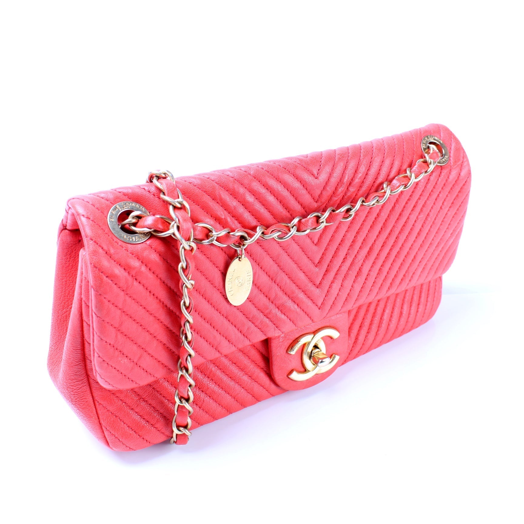 Chanel Medallion Charm Flap Chevron Wrinkled Lambskin Key Chain