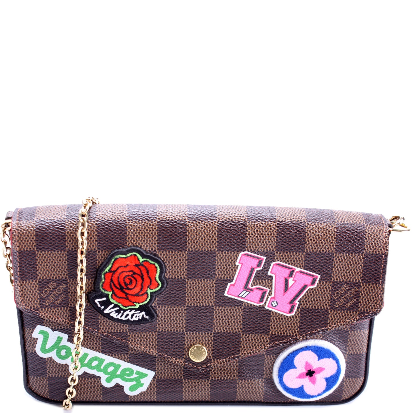 Louis Vuitton Pochette Felicie Ebene Patches Damier Clutch Bag