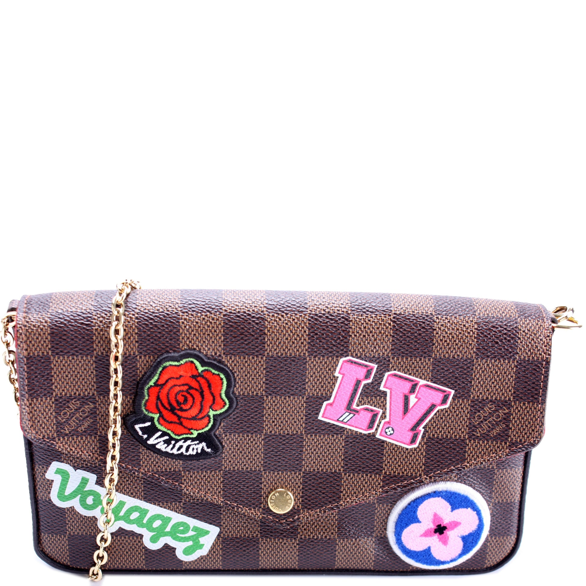 Louis Vuitton Pochette Felicie Ebene Patches Damier Clutch Bag