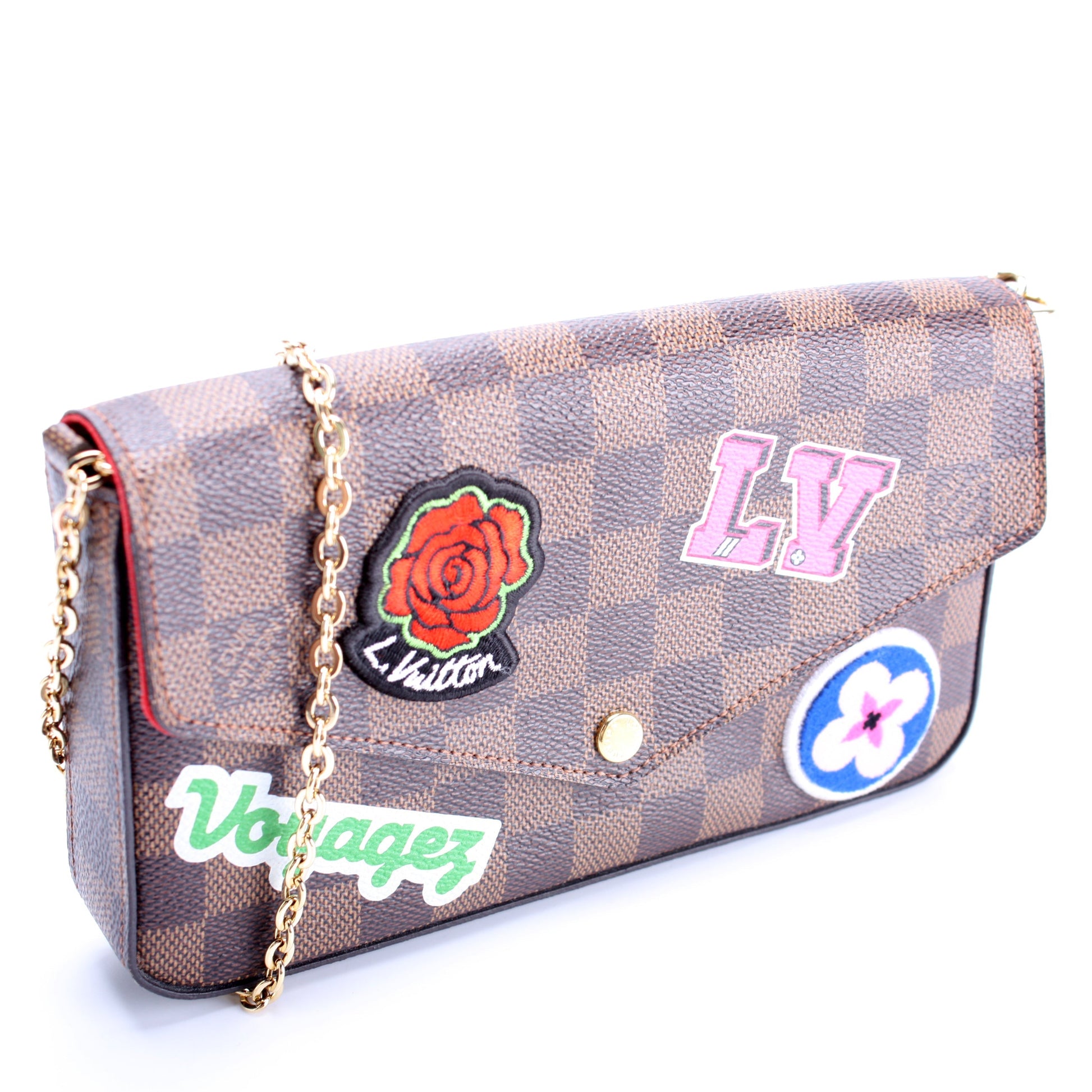 Louis Vuitton Pochette Felicie Ebene Patches Damier Clutch Bag