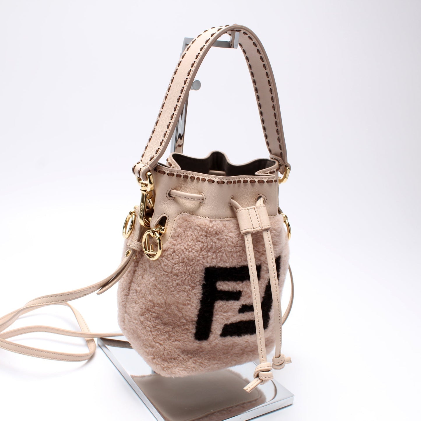 Fendi 8Bs010 Mon Tresor Ff Shearling Bag Mini Bucket Bucket Bag