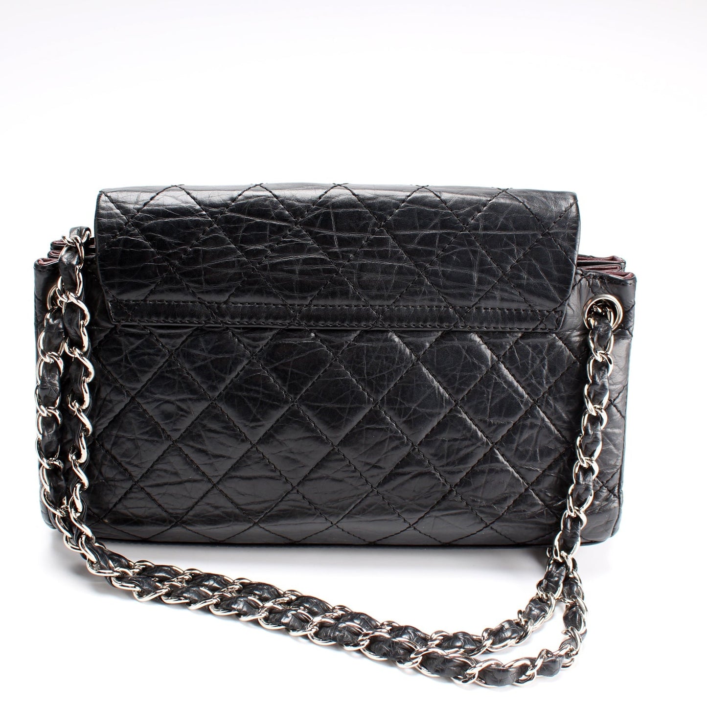 Chanel CC Accordion Double Flap Distressed Calfskin Handbag