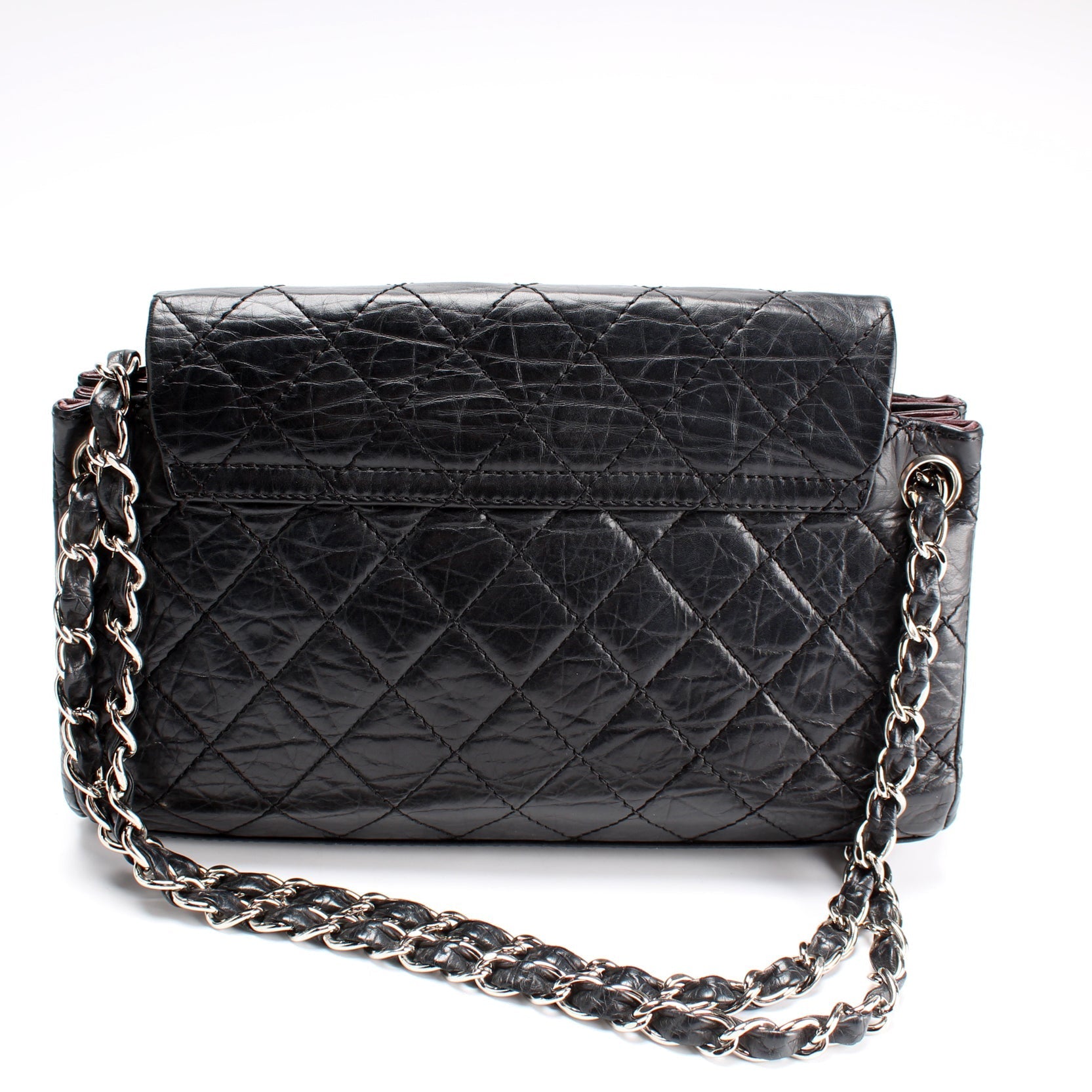 Chanel CC Accordion Double Flap Distressed Calfskin Handbag