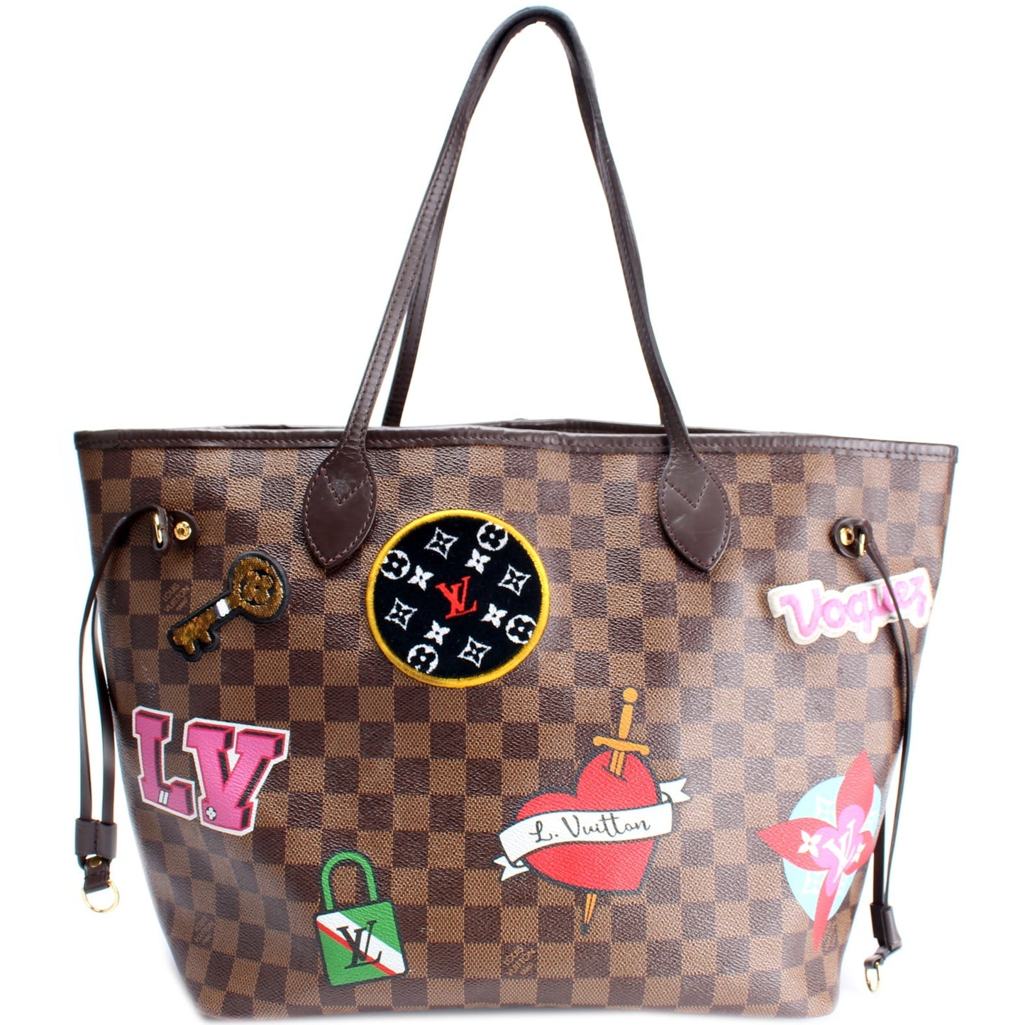 Louis Vuitton Neverfull MM Patches Ebene Damier Tote Bag