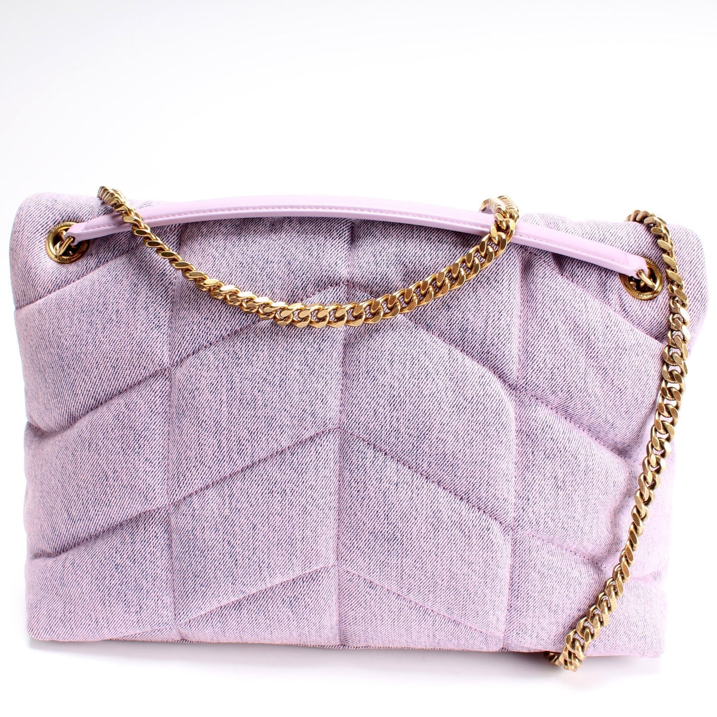 YSL Saint Laurent Puffer Bag Denim Quilted Medium Travel Bag