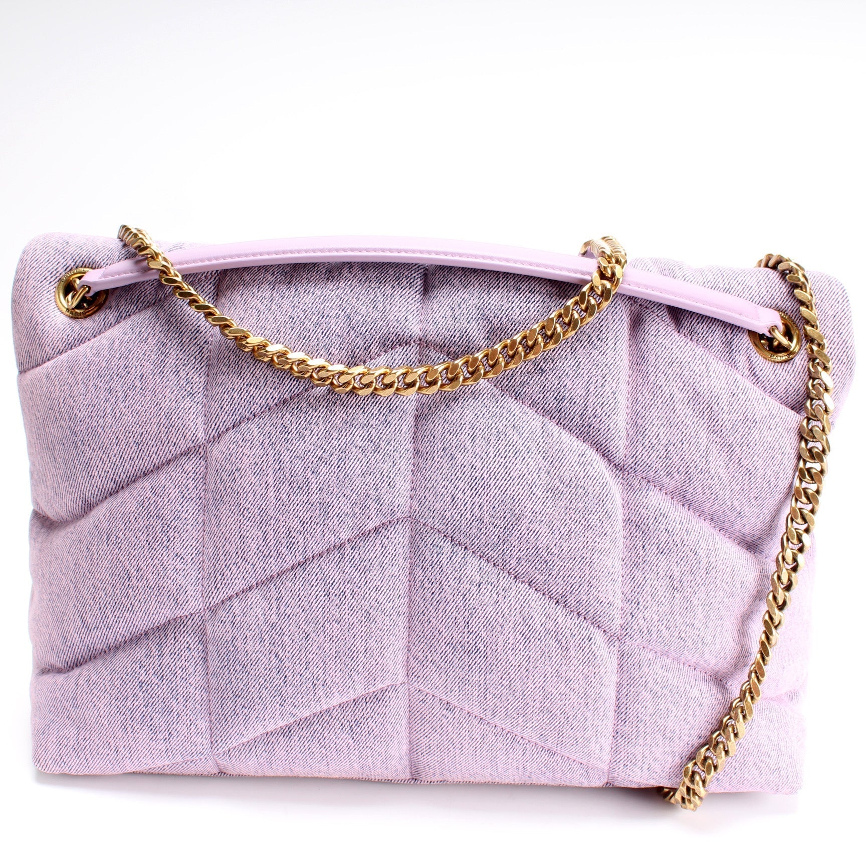 YSL Saint Laurent Puffer Bag Denim Quilted Medium Travel Bag
