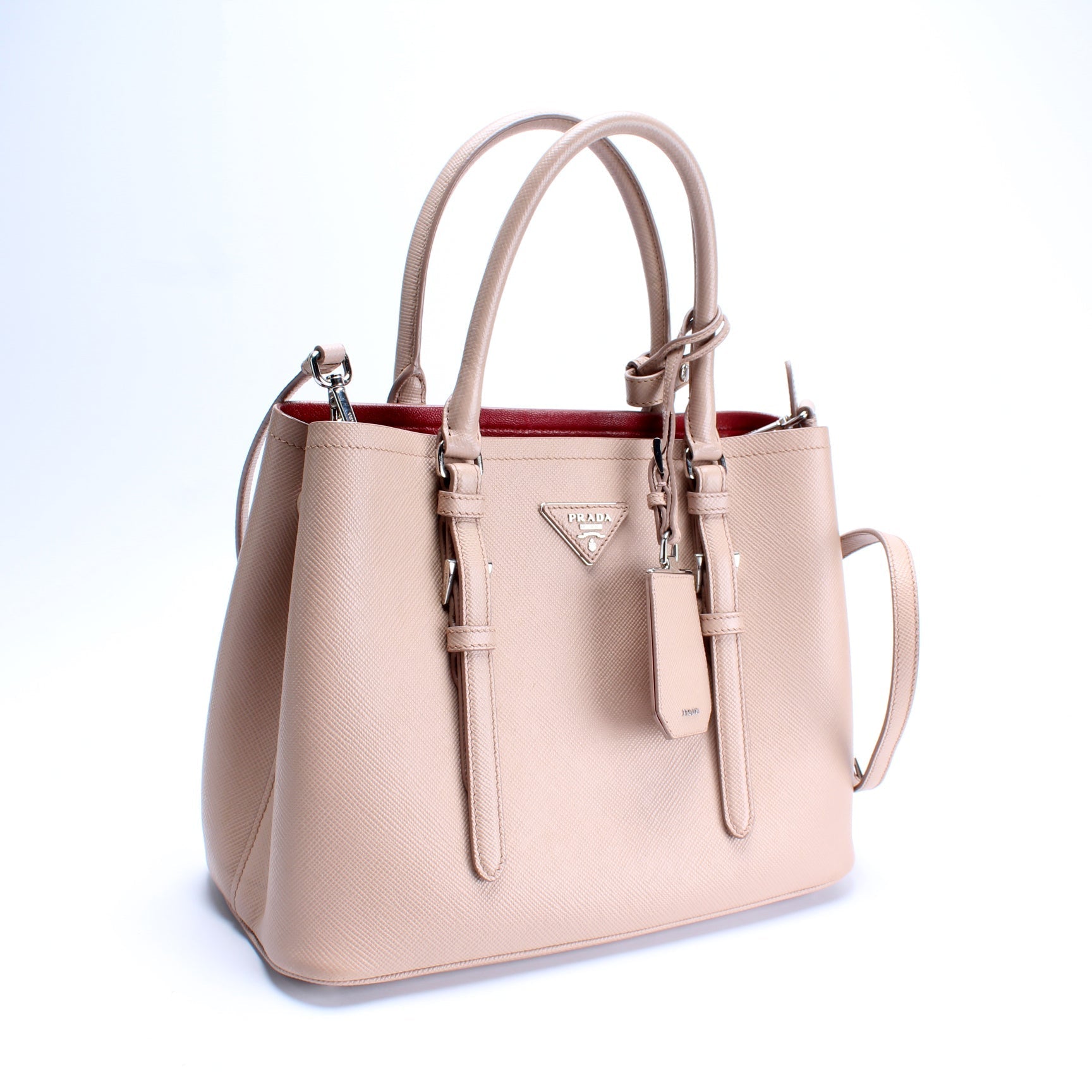 Prada Saffiano Cuir Covered Strap Double Bag Travel Bag