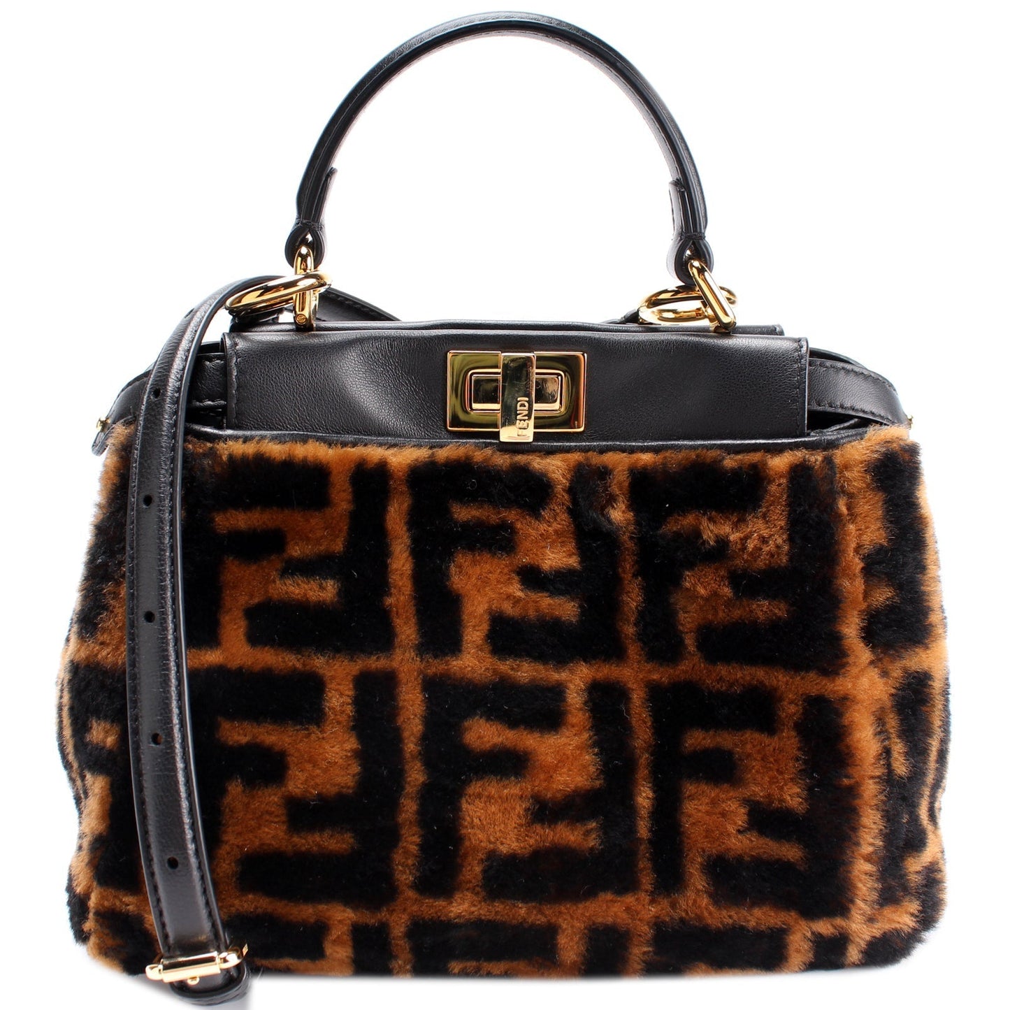 Fendi 8Bn244 Peekaboo Ff Shearling Bag Mini Travel Bag