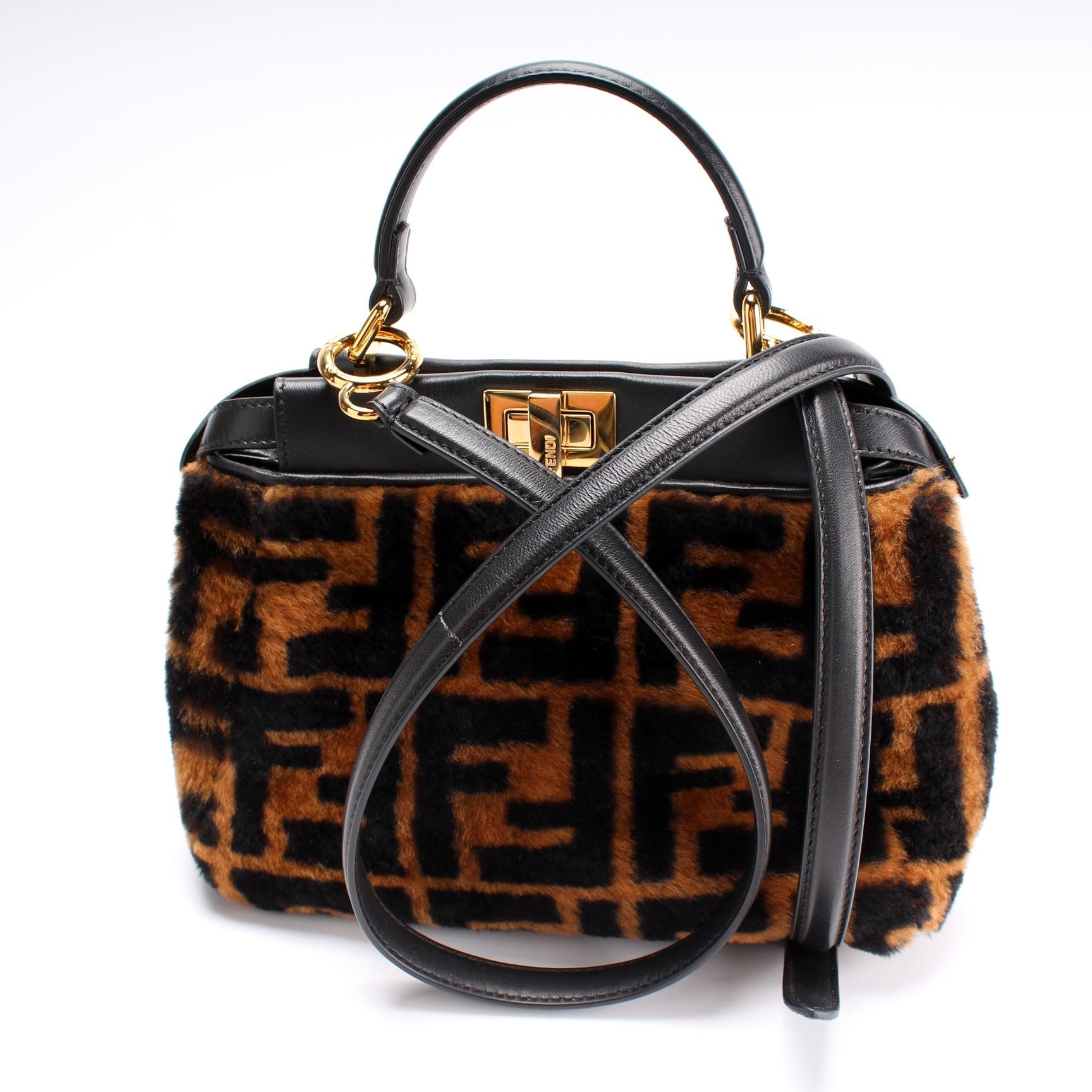Fendi 8Bn244 Peekaboo Ff Shearling Bag Mini Travel Bag