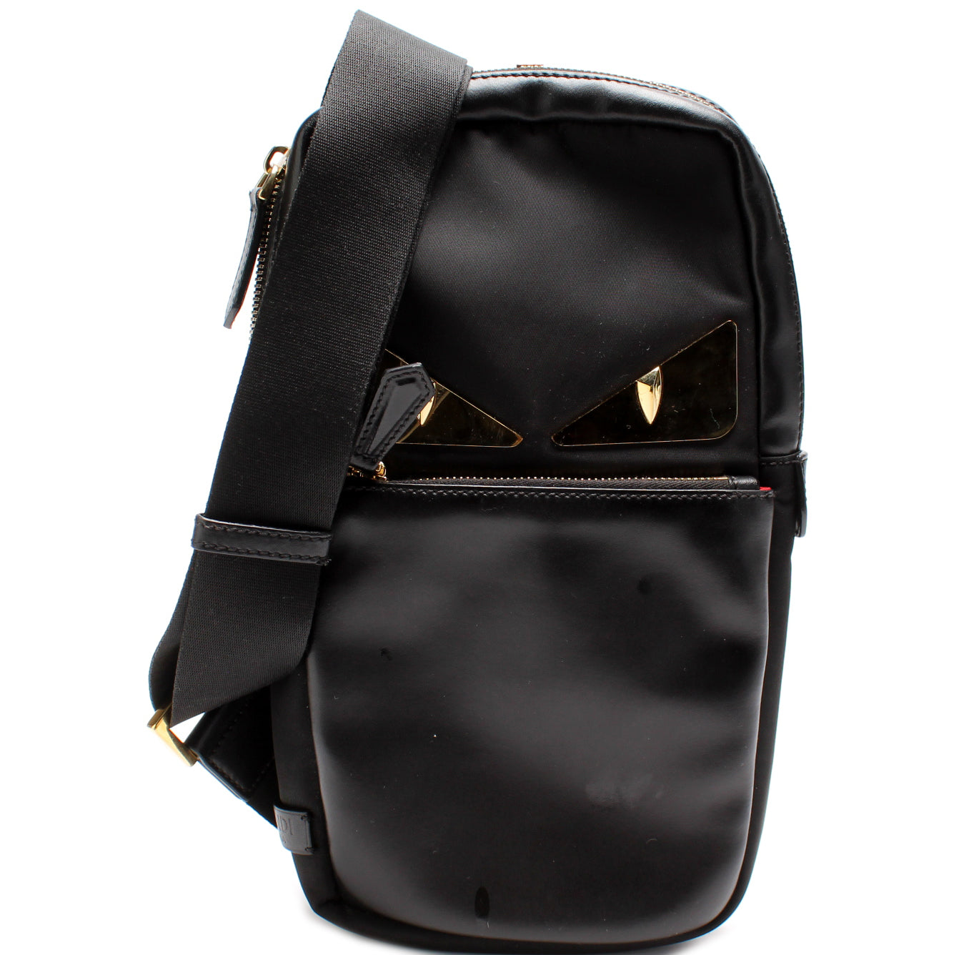 Fendi 7Vz033 Monster Bug Eye Sling Bag Leather Nylon Crossbody Bag