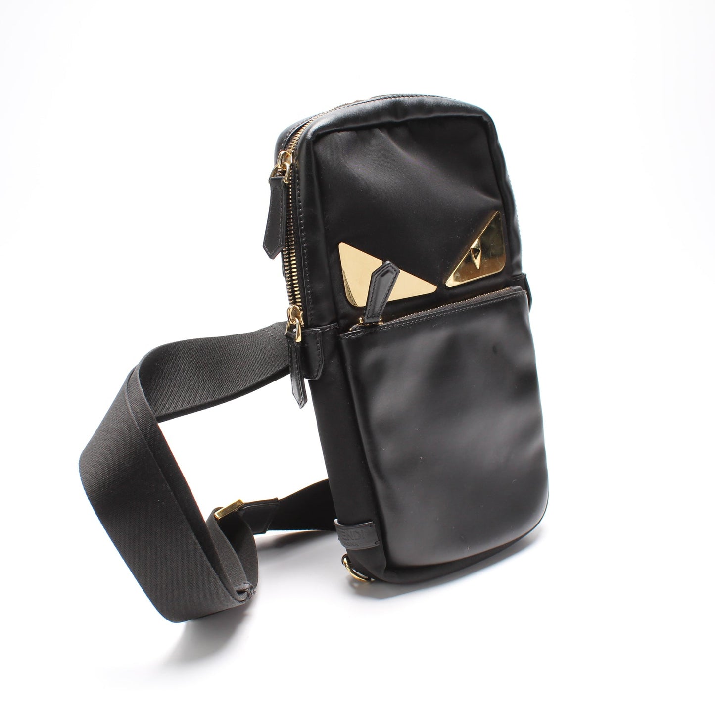 Fendi 7Vz033 Monster Bug Eye Sling Bag Leather Nylon Crossbody Bag