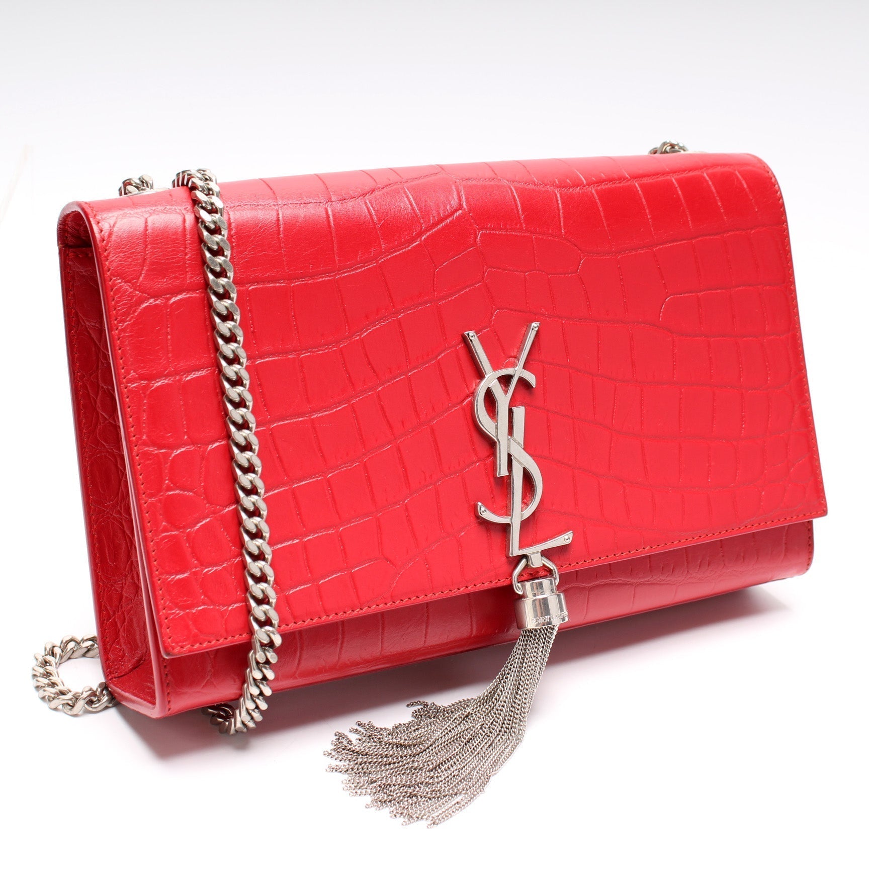 YSL Saint Laurent Kate Tassel Satchel Croc Bag Medium Embossed Satchel Bag