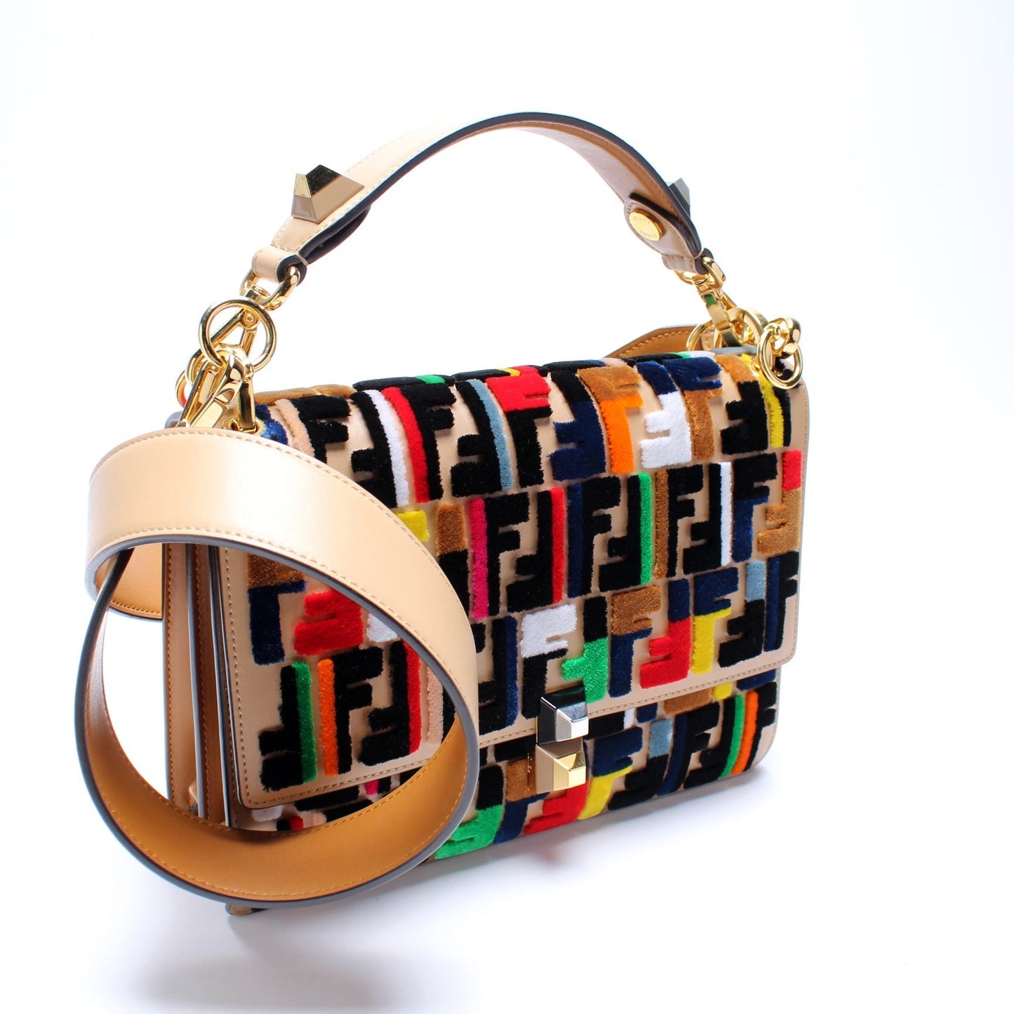 Fendi 8Bt283 Kan Velvet Ff Shoulder Bag Multicolor