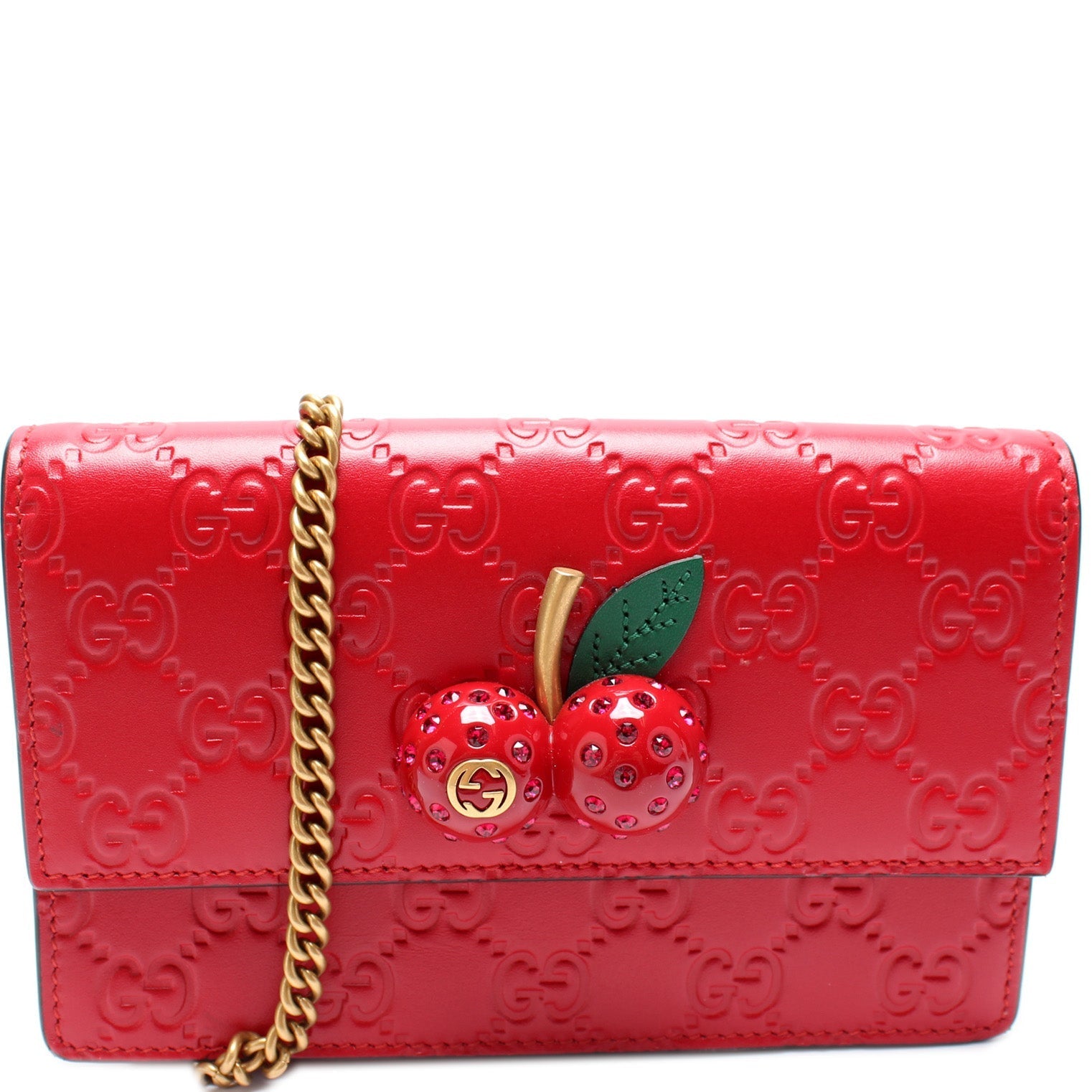 Gucci GG Cherries Leather Mini Chain Travel Bag