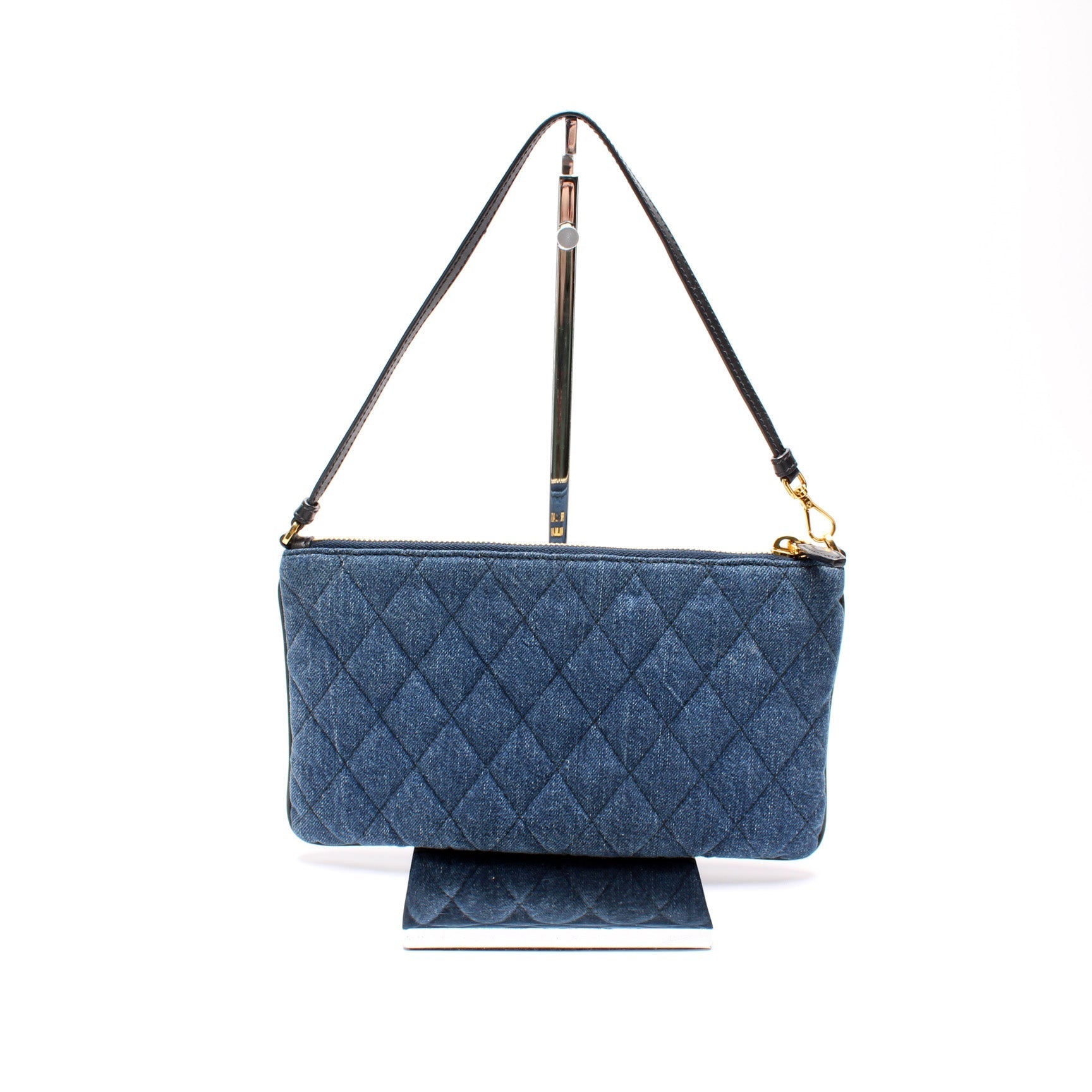Prada Embroidered Wristlet Bag Denim Travel Bag