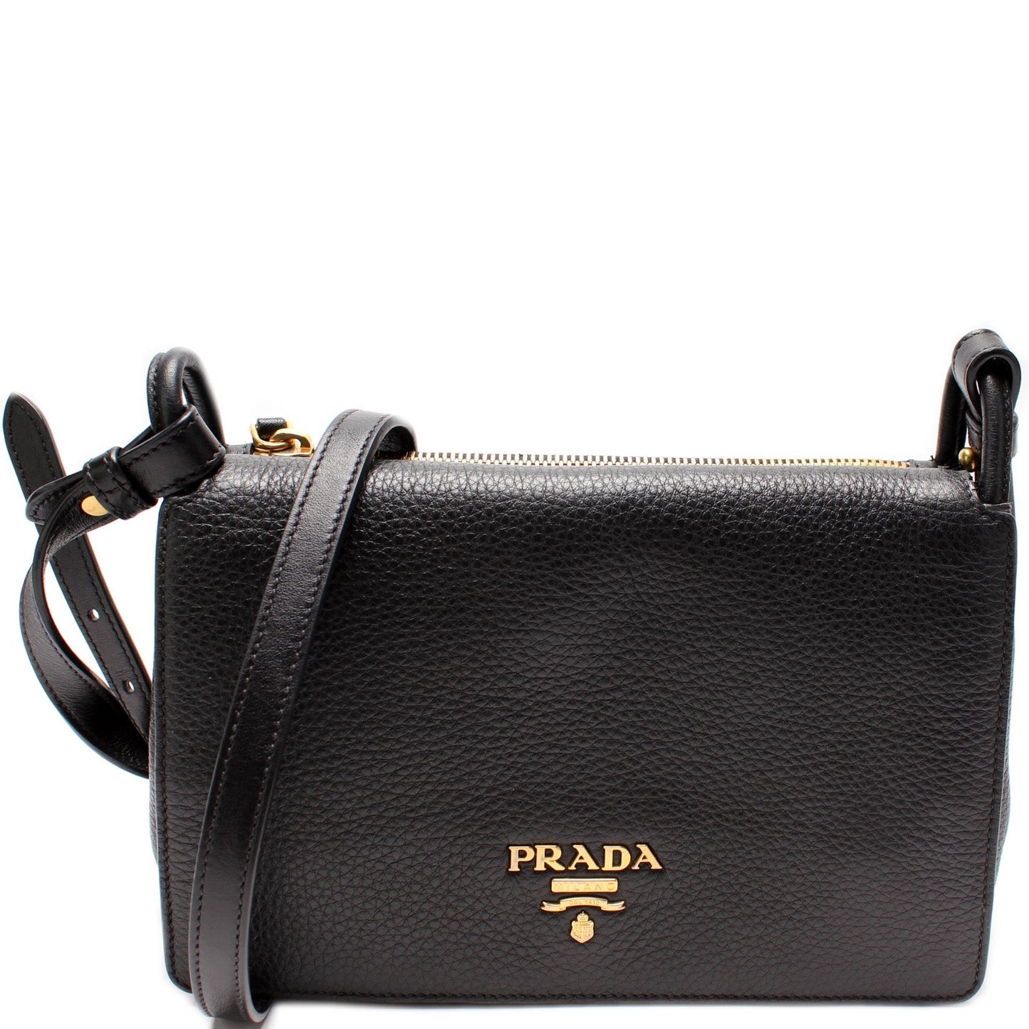 Prada Vitello Daino Zip Crossbody Bag Leather Flap