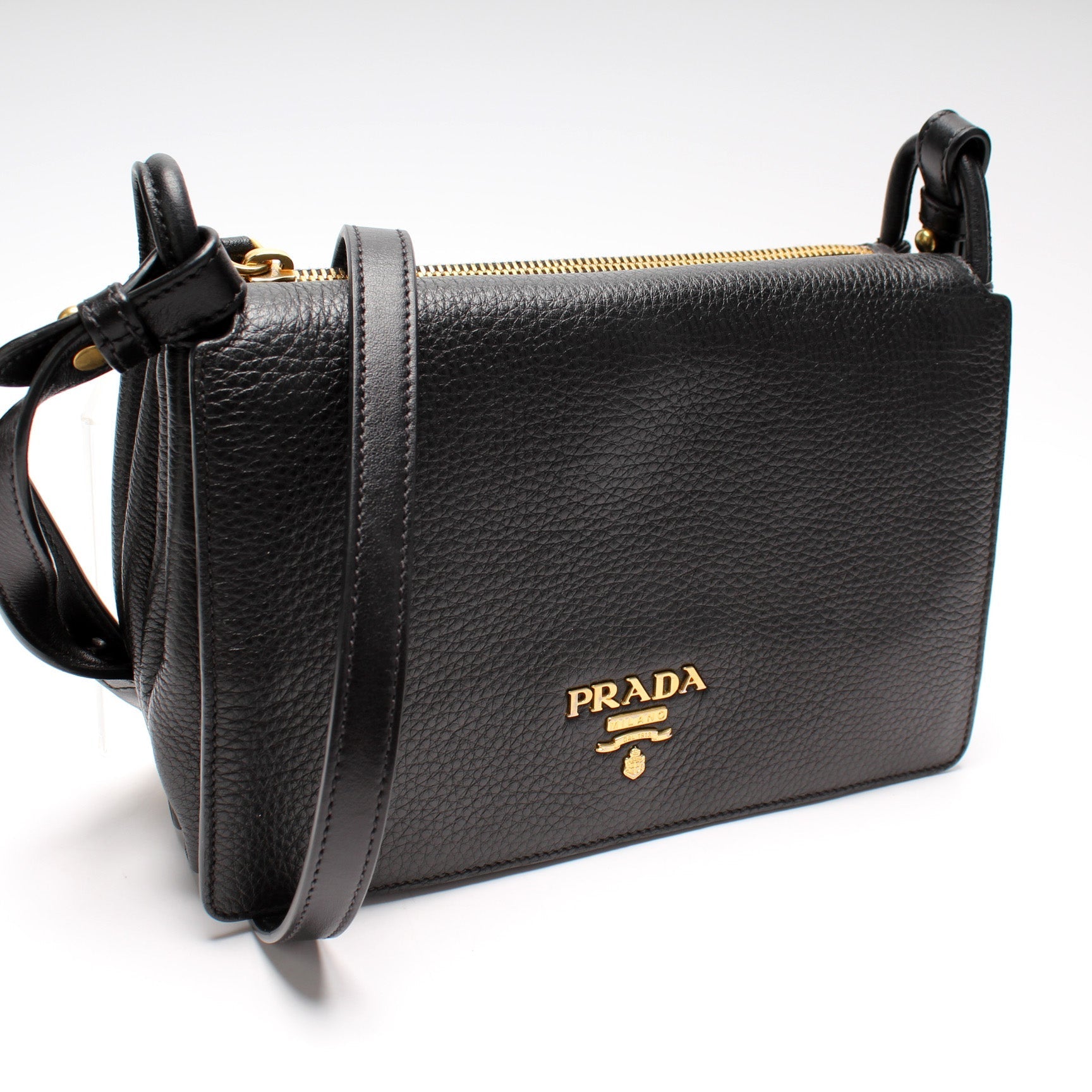 Prada Vitello Daino Zip Crossbody Bag Leather Flap