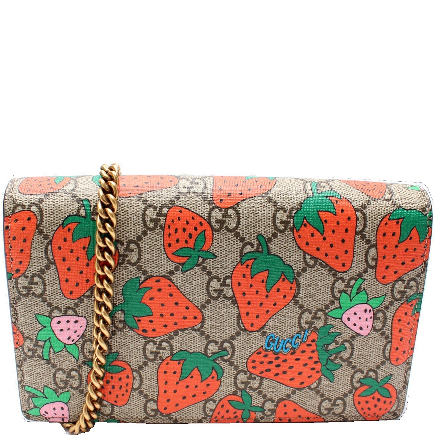 Gucci GG Strawberry Chain Wallet Case