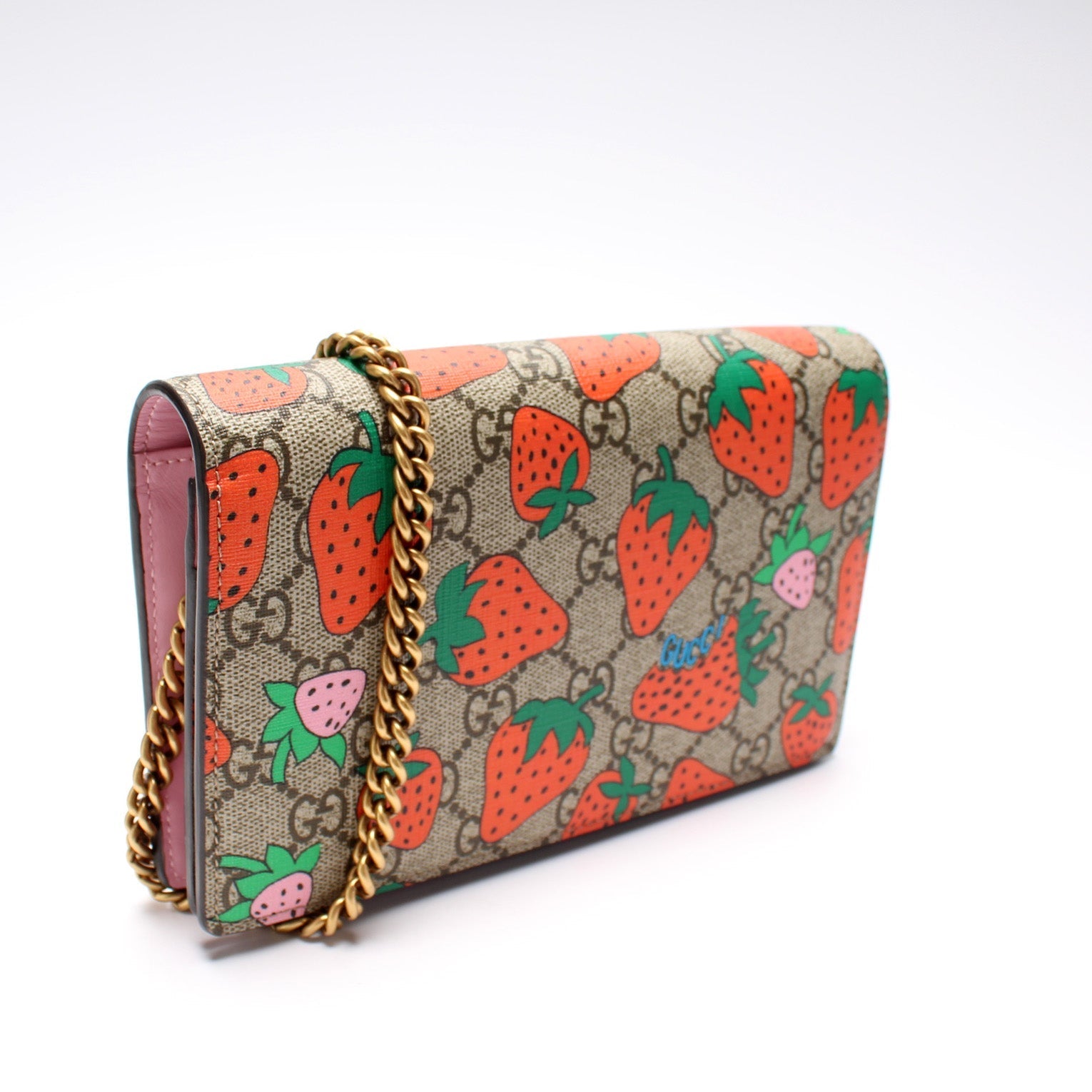 Gucci GG Strawberry Chain Wallet Case