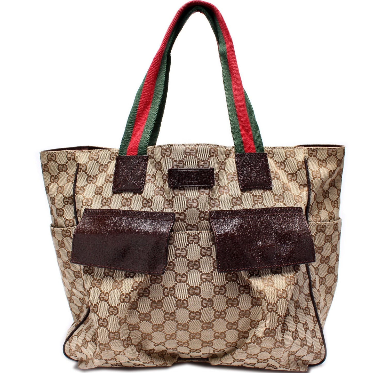 Gucci GG Web Handle Double Pocket Canvas Tote Bag