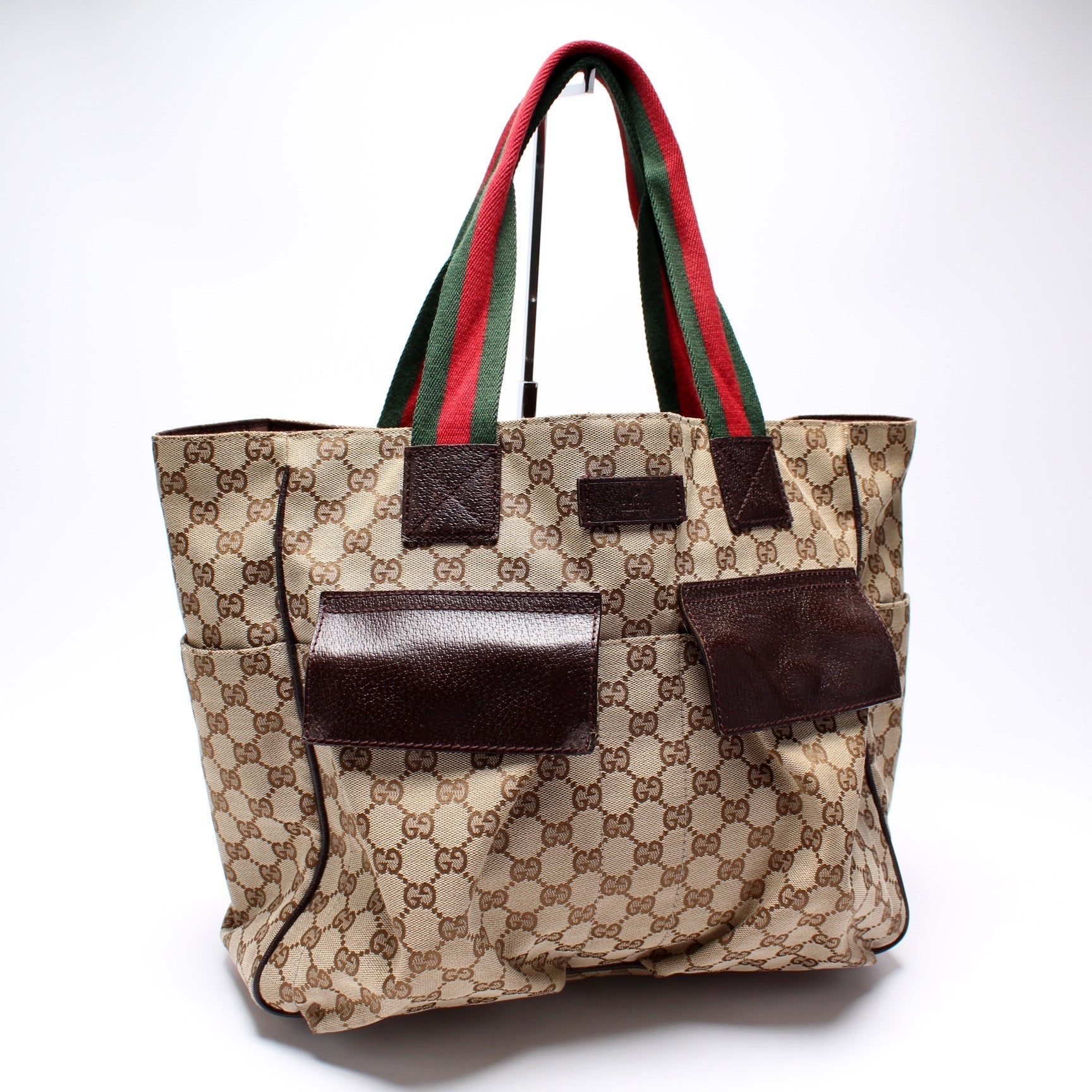 Gucci GG Web Handle Double Pocket Canvas Tote Bag