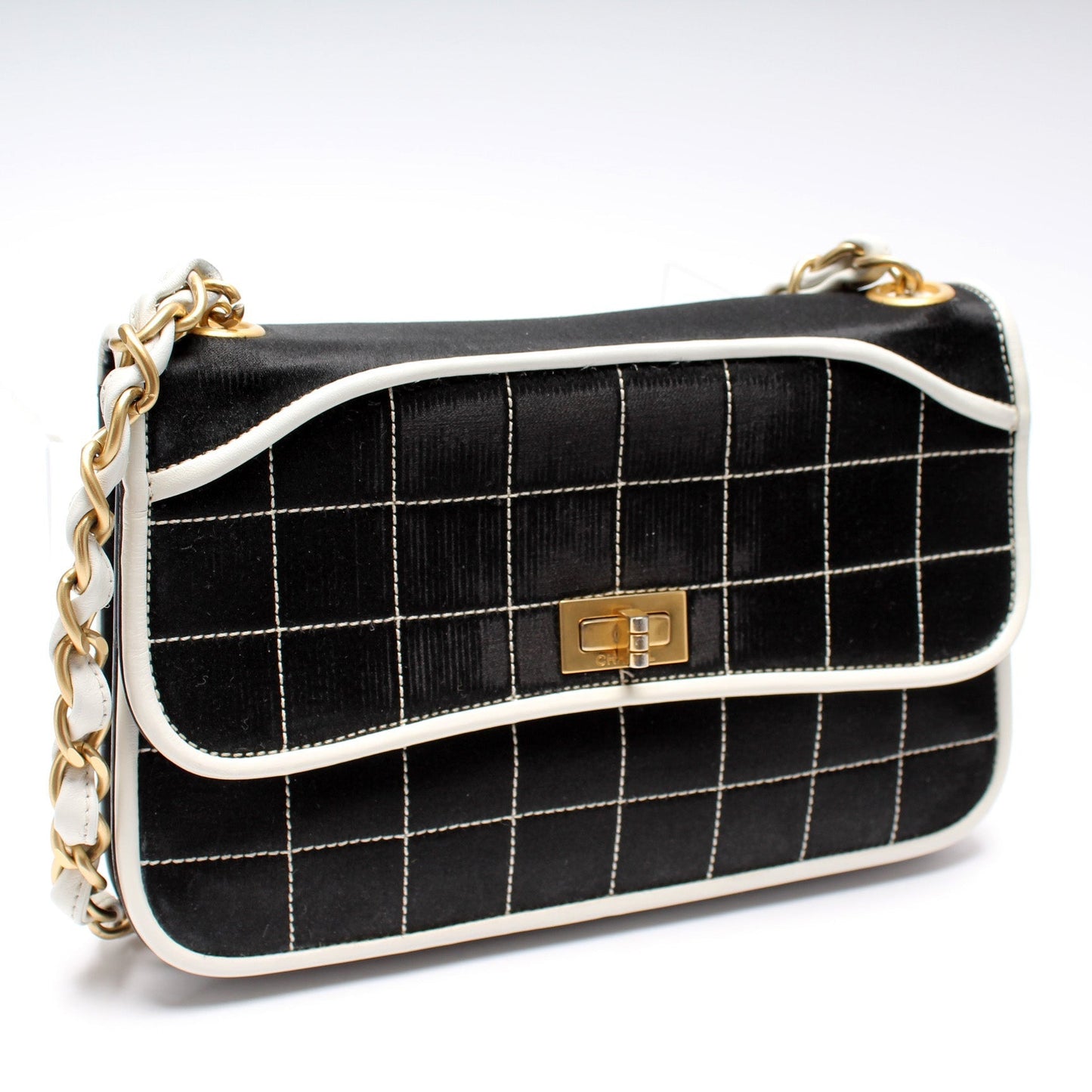 Chanel Mademoiselle Chocolate Bar Satin Flap Shoulder Bag
