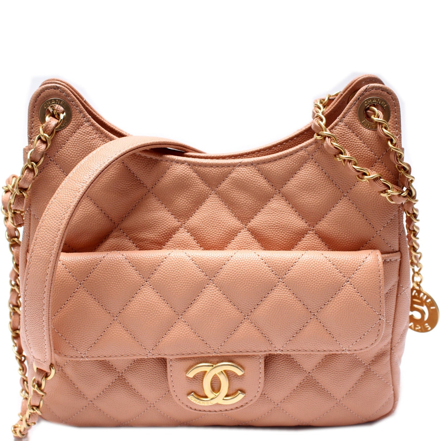 Chanel CC Wavy Hobo Quilted Caviar Shoulder Bag