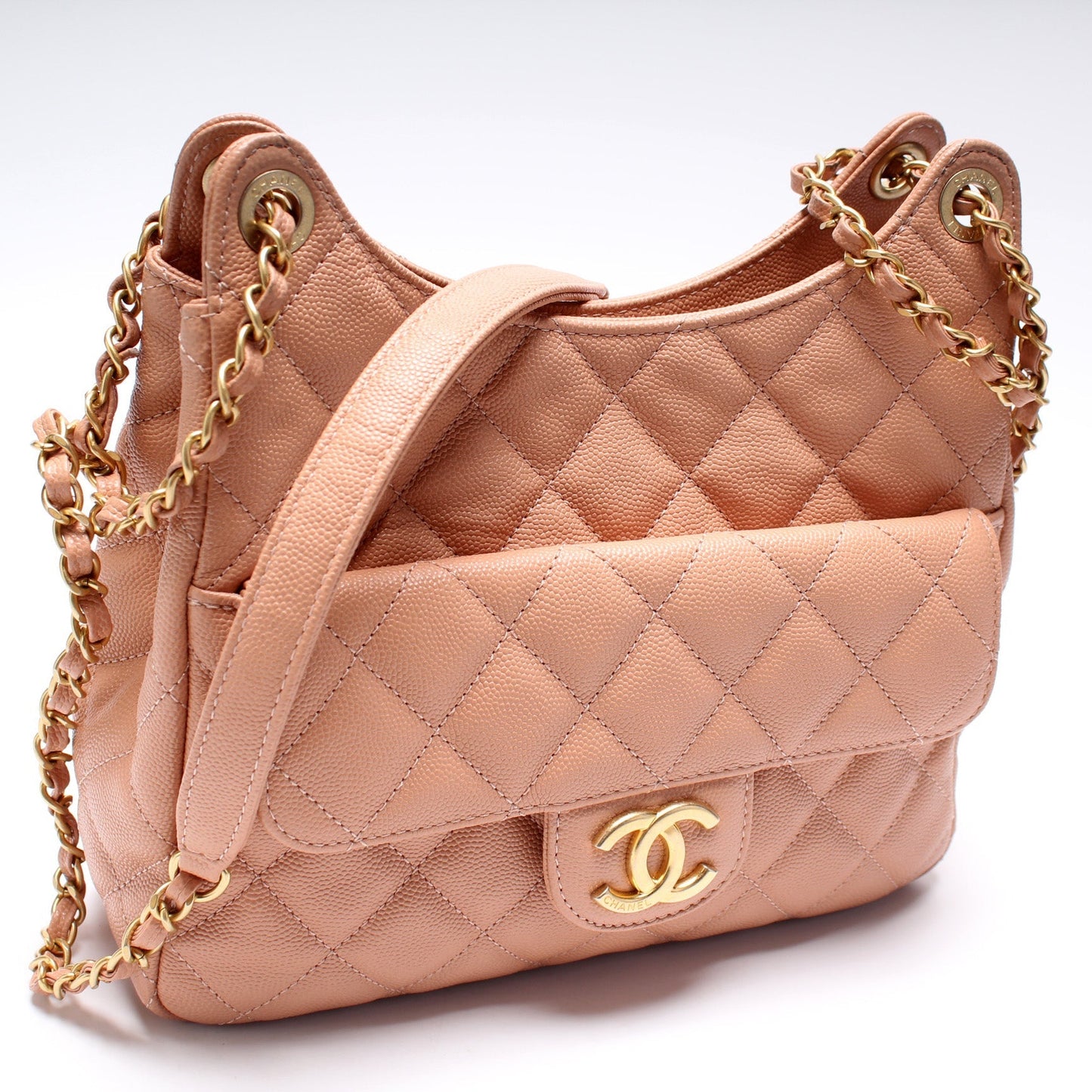 Chanel CC Wavy Hobo Quilted Caviar Shoulder Bag