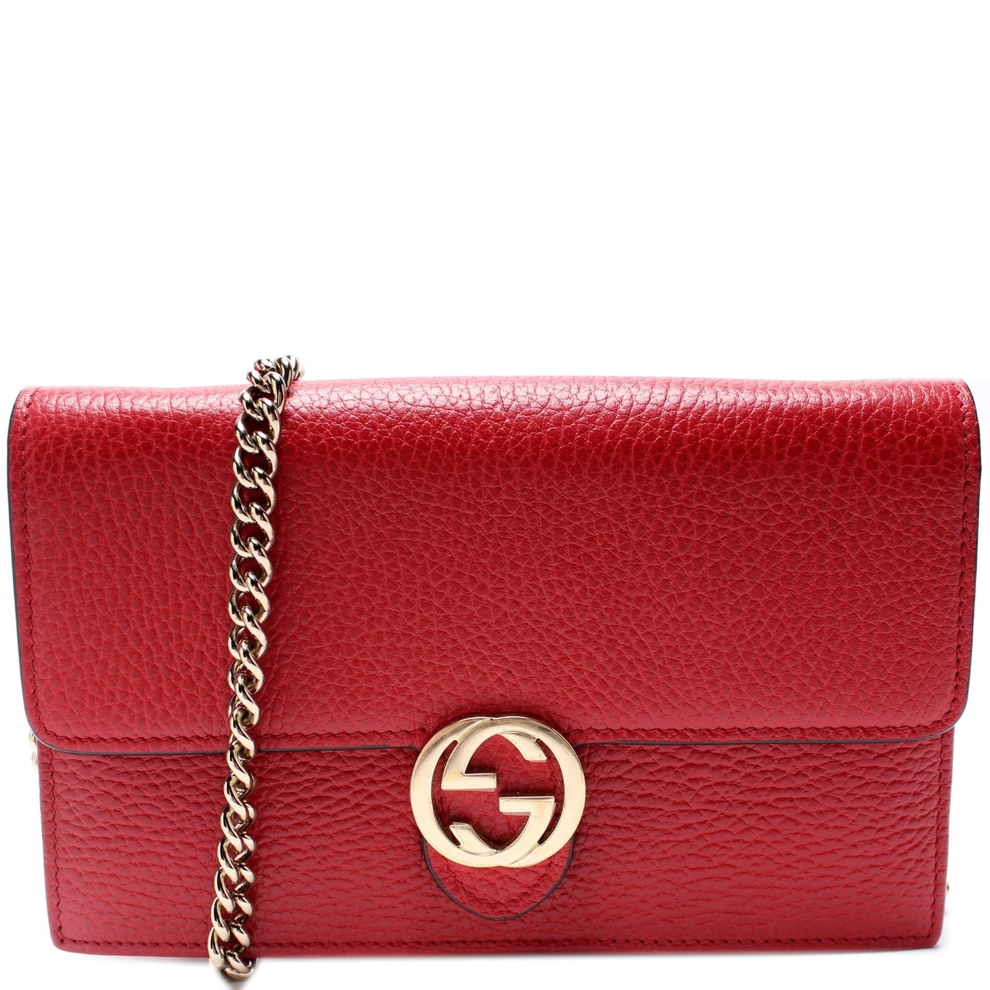 Gucci Dollar Interlocking GG Calfskin Chain Wallet Case