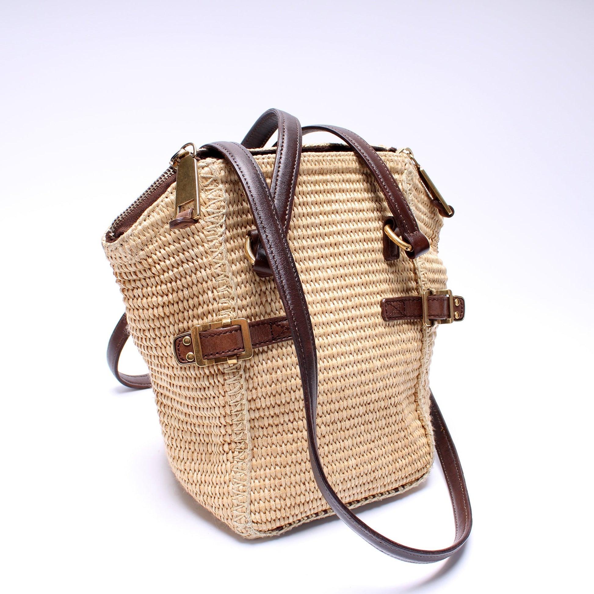 YSL Saint Laurent Saint Laurent Downtown Shoulder Bag Raffia Small