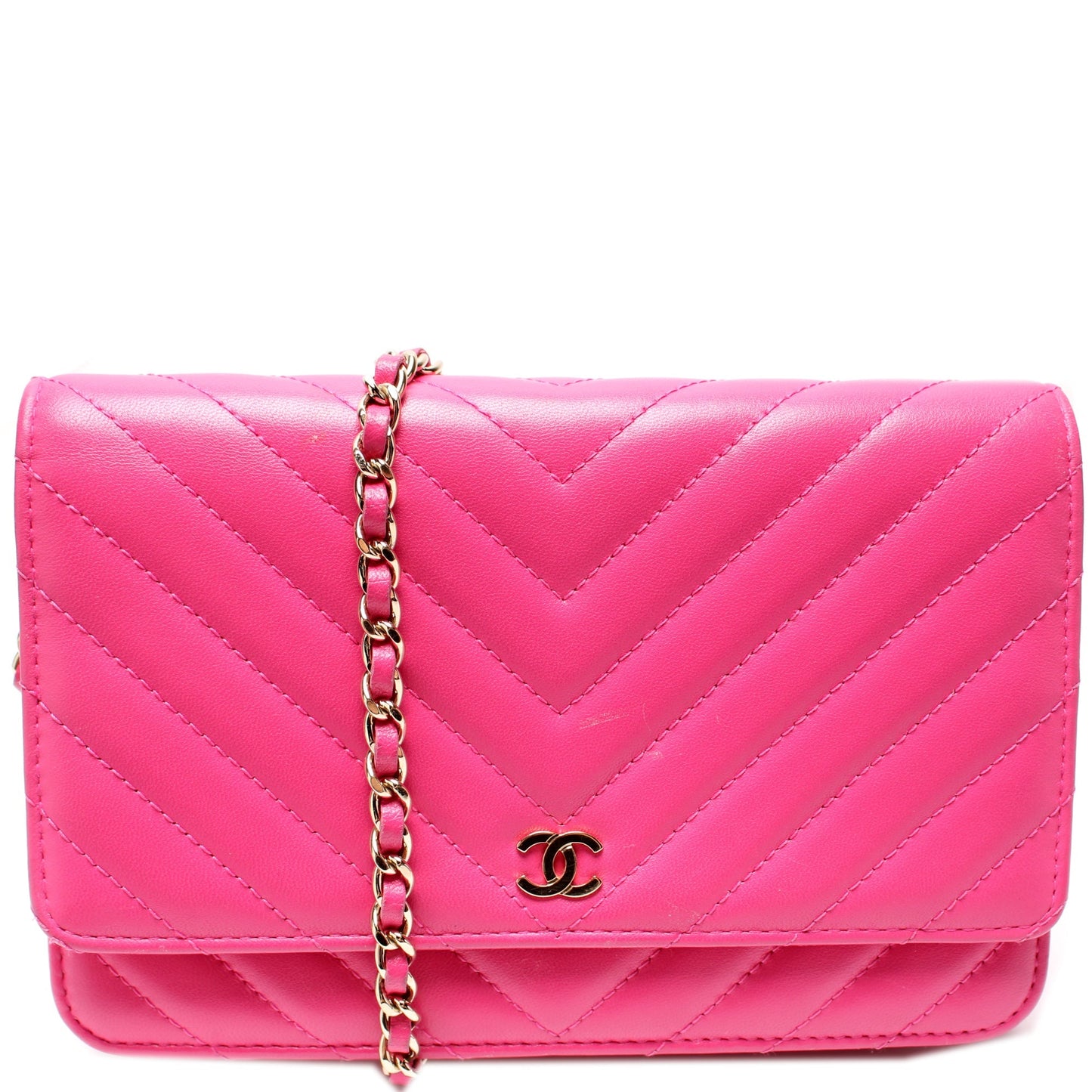 Chanel WOC Chevron Quilted Lambskin Clutch Bag