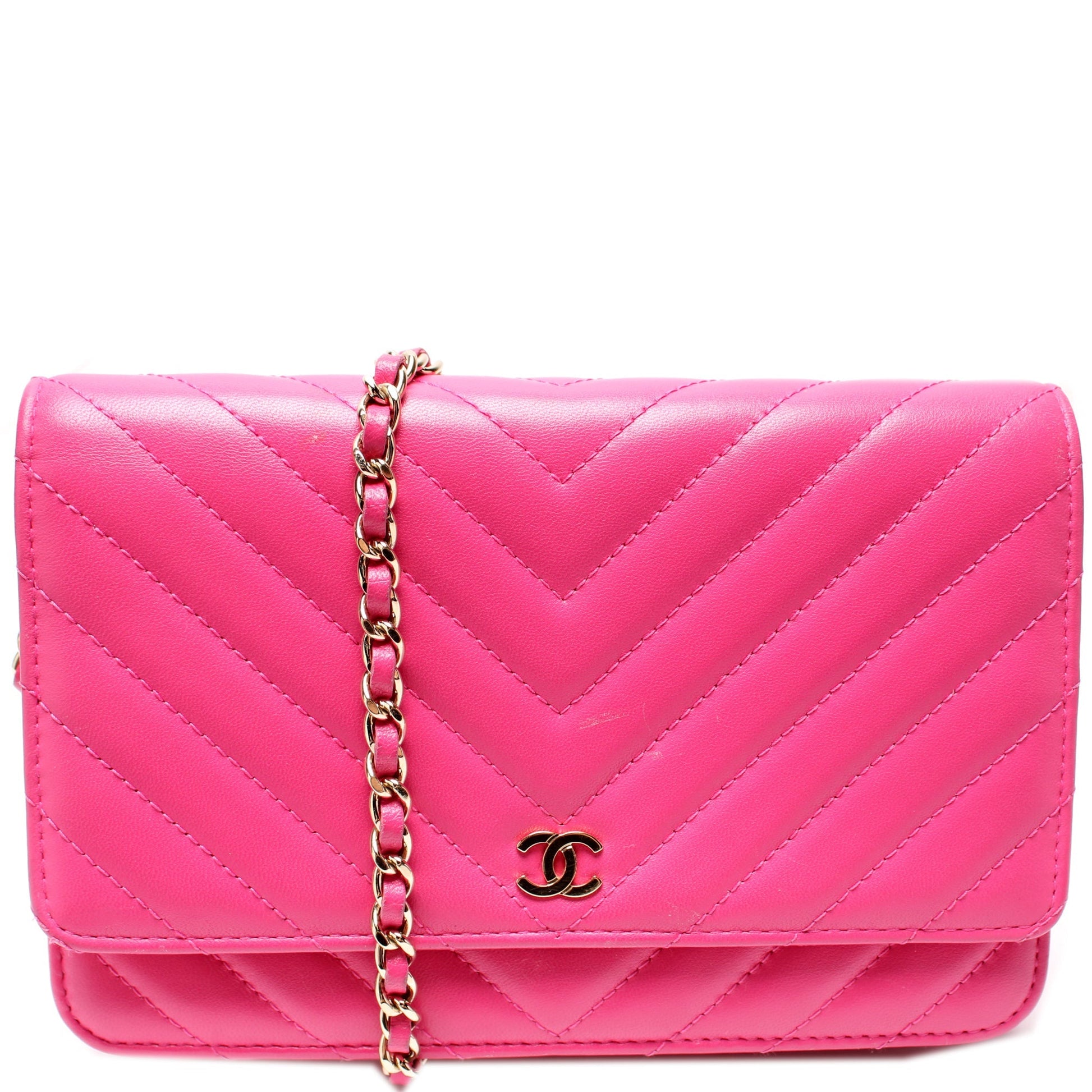 Chanel WOC Chevron Quilted Lambskin Clutch Bag