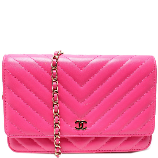 Chanel WOC Chevron Quilted Lambskin Clutch Bag