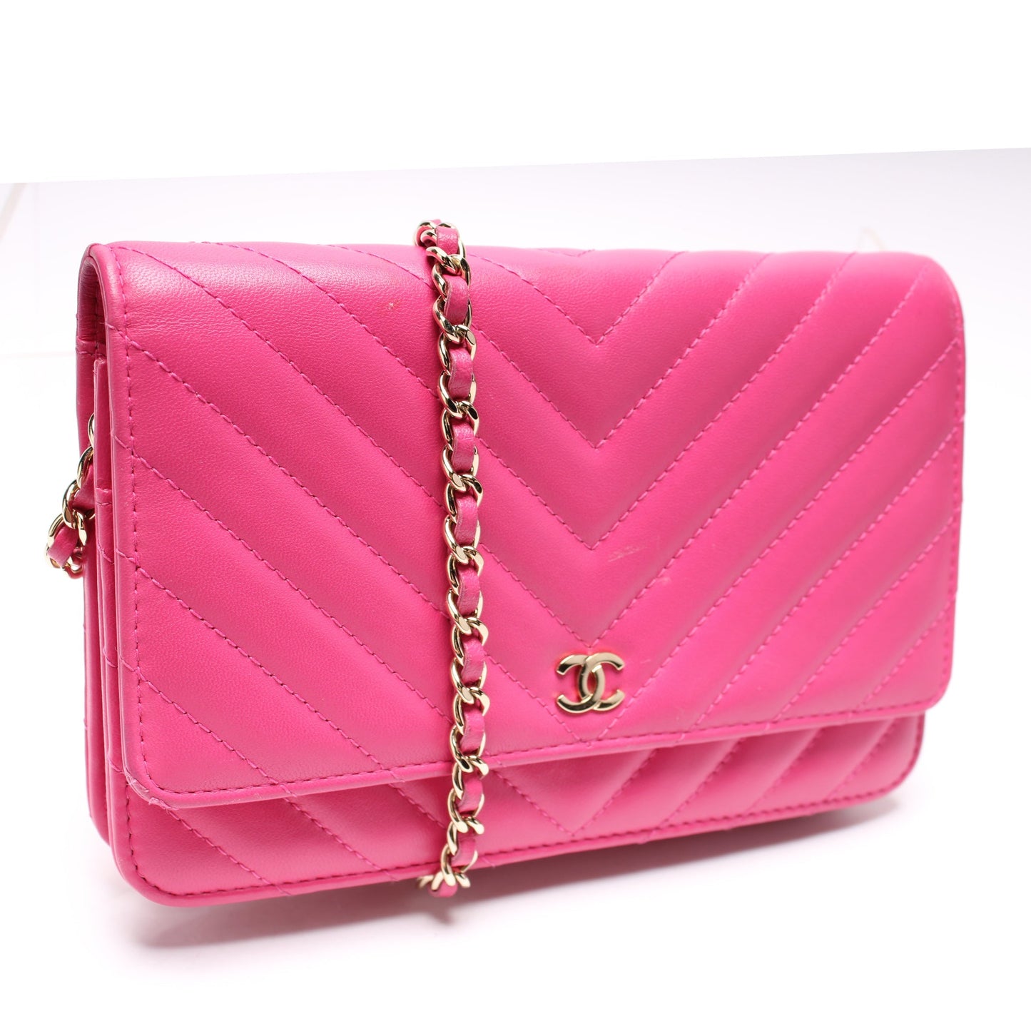 Chanel WOC Chevron Quilted Lambskin Clutch Bag