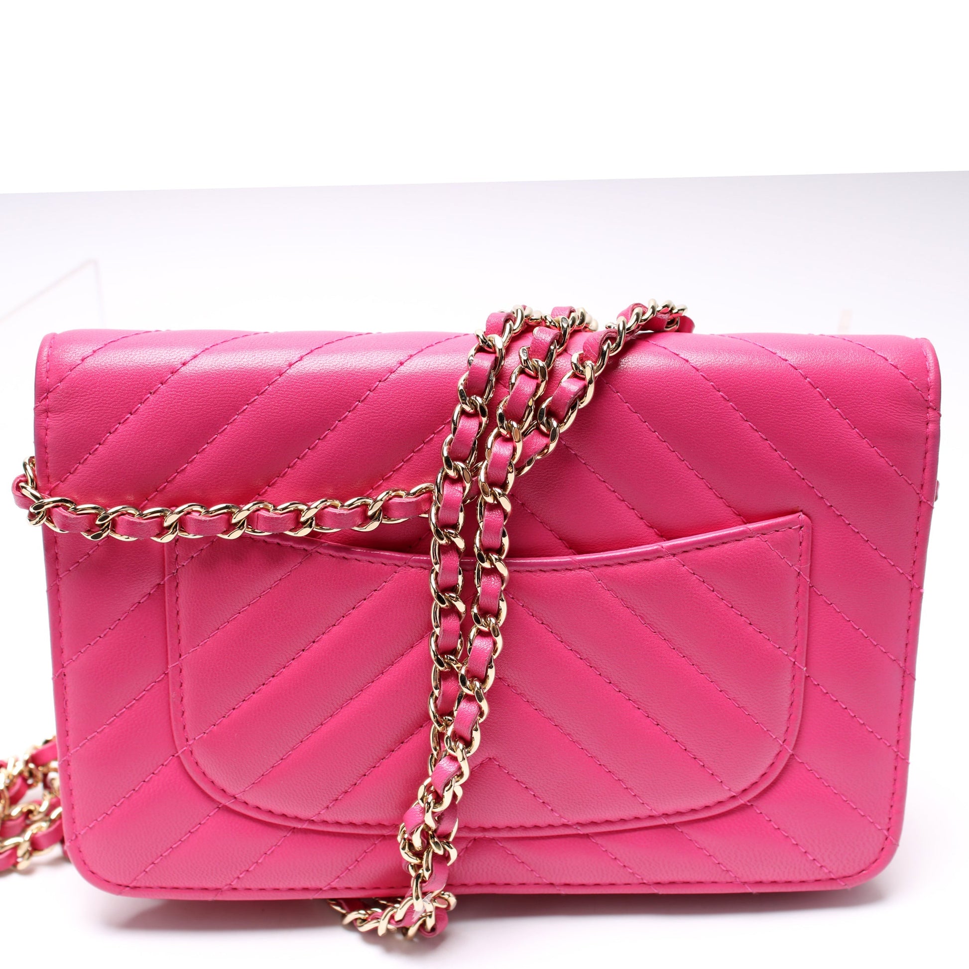 Chanel WOC Chevron Quilted Lambskin Clutch Bag
