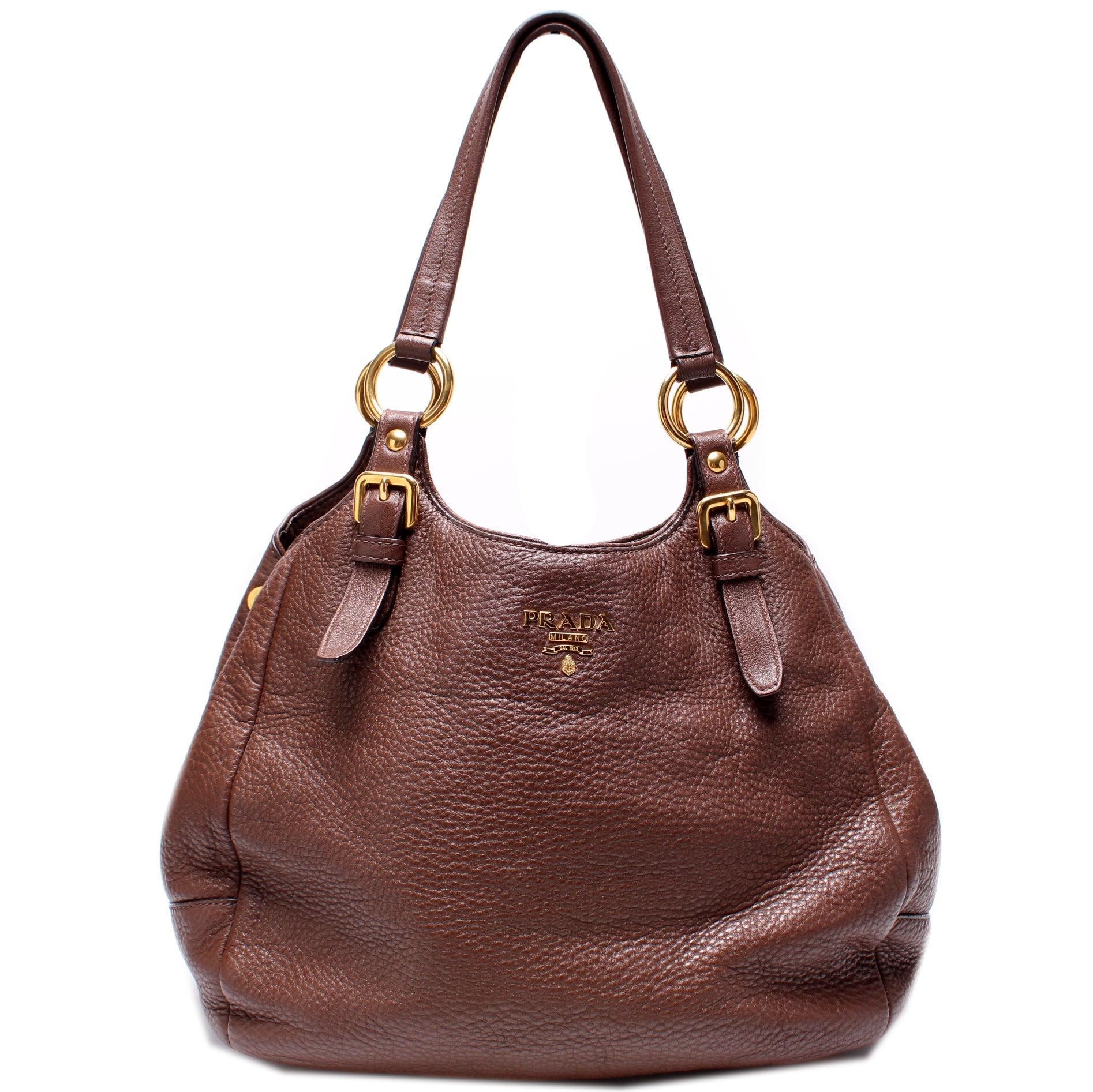 Prada Vitello Daino Buckle Strap Shoulder Bag Medium