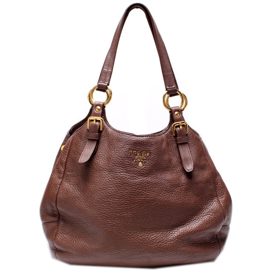 Prada Vitello Daino Buckle Strap Shoulder Bag Medium