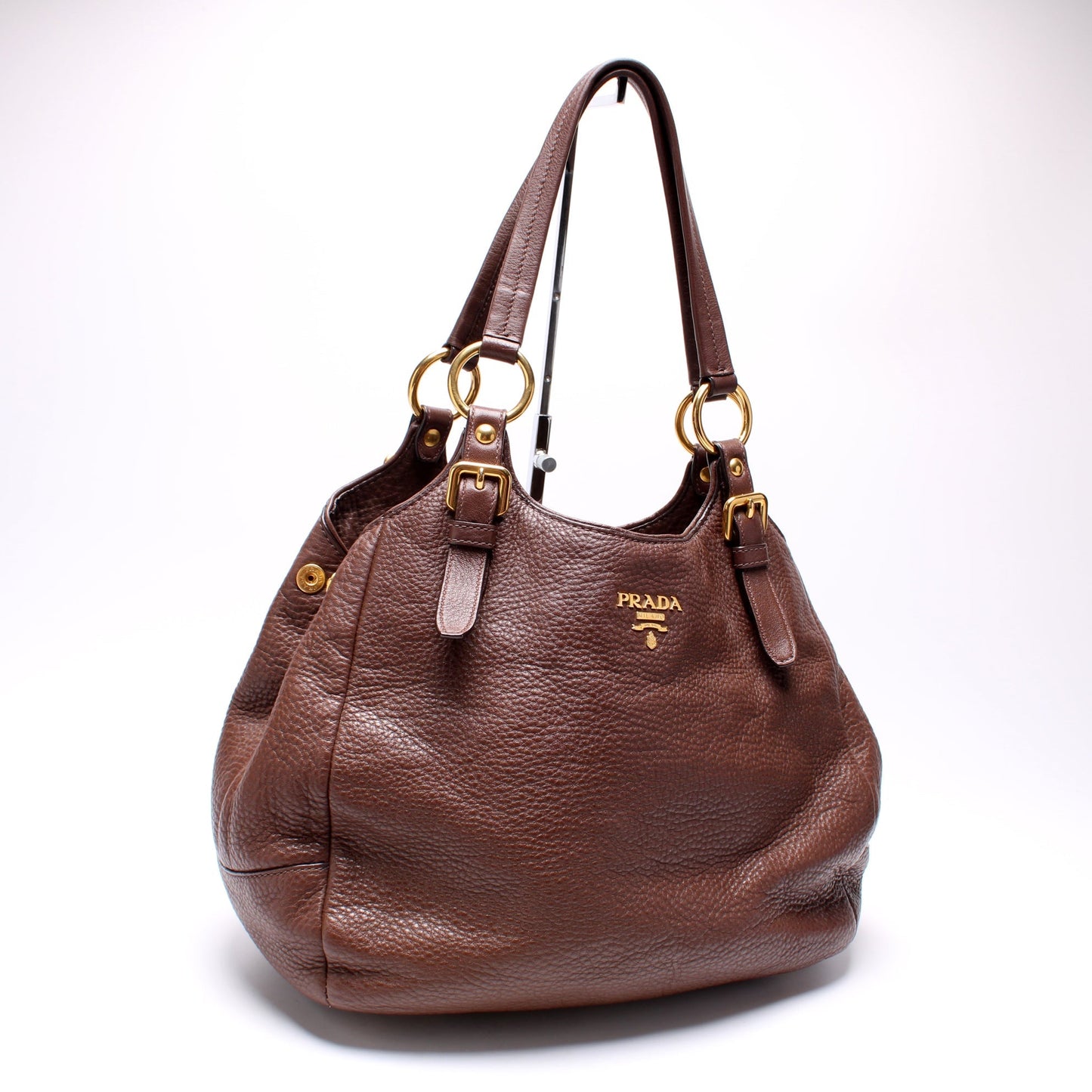 Prada Vitello Daino Buckle Strap Shoulder Bag Medium